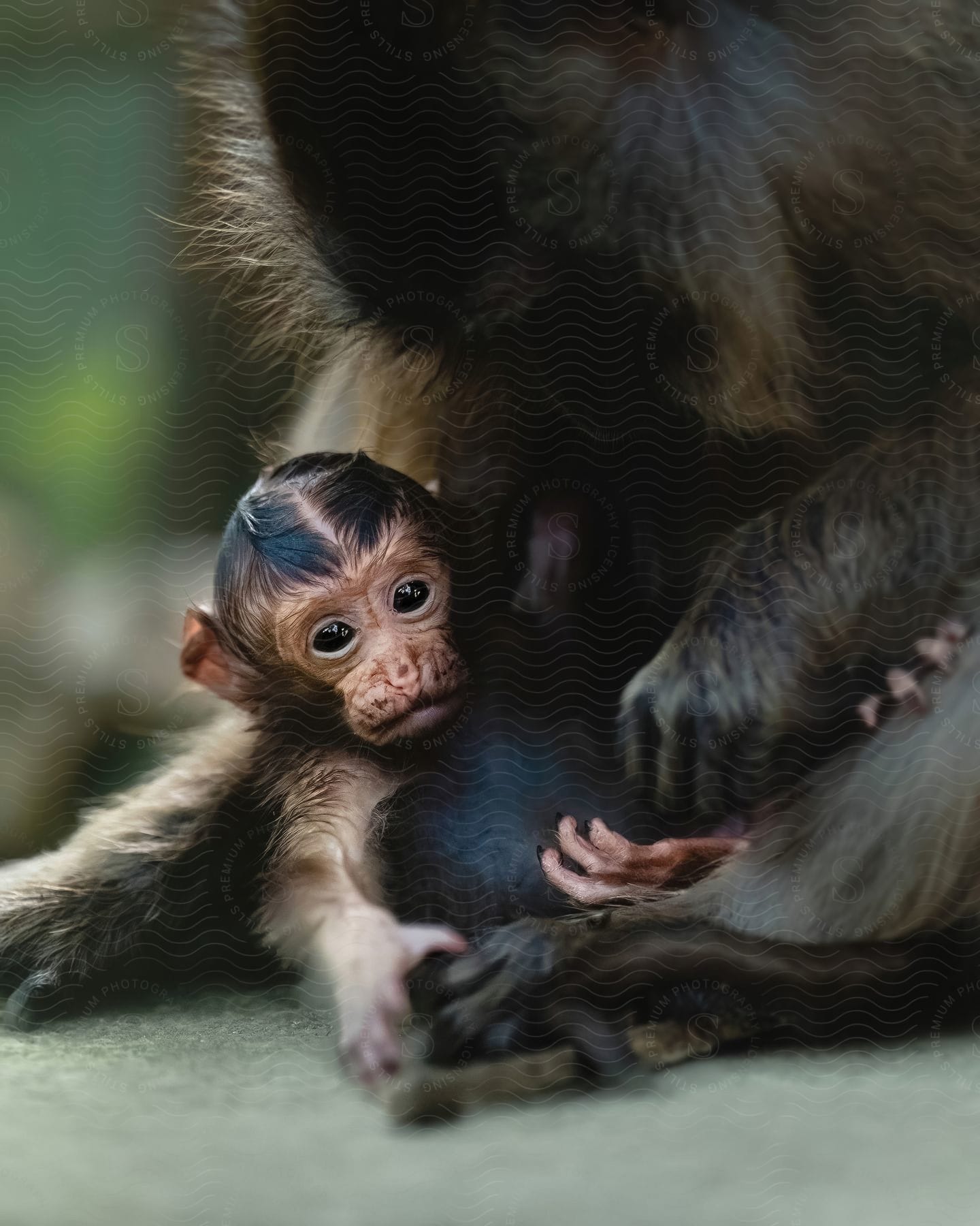 Baboon mother holding her infant baboon