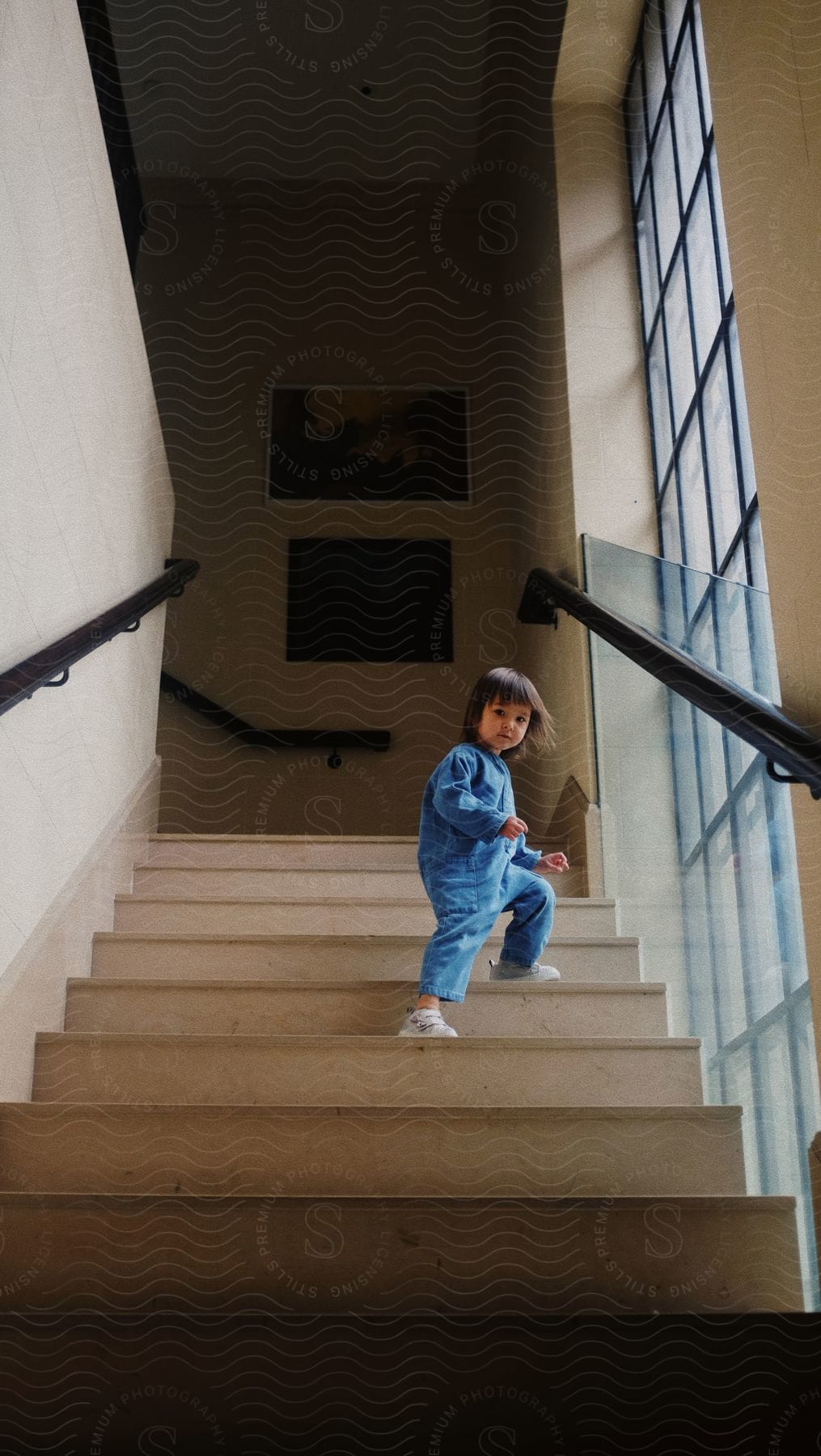 A child walking up a staircase in a house