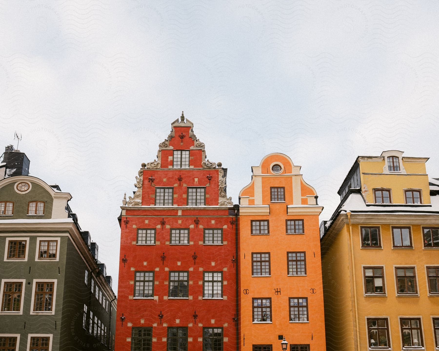 Bright colored apartment buildings with medieval architecture