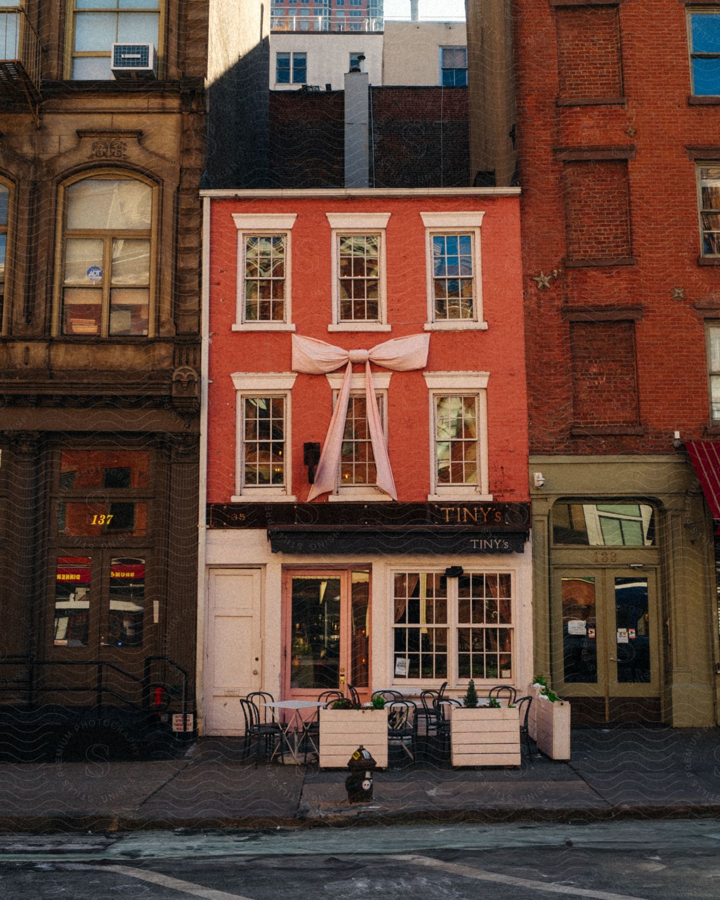 A view of a building outdoors on a sunny day