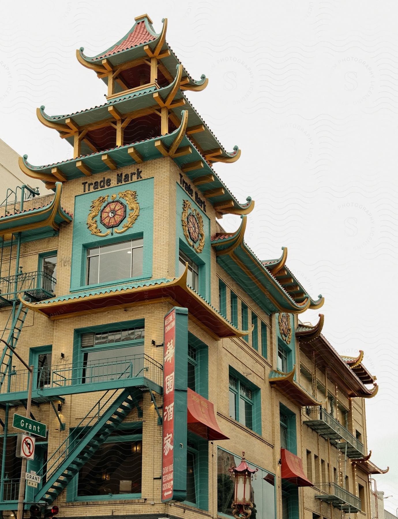 An Asian-style building outdoors on a cloudy day
