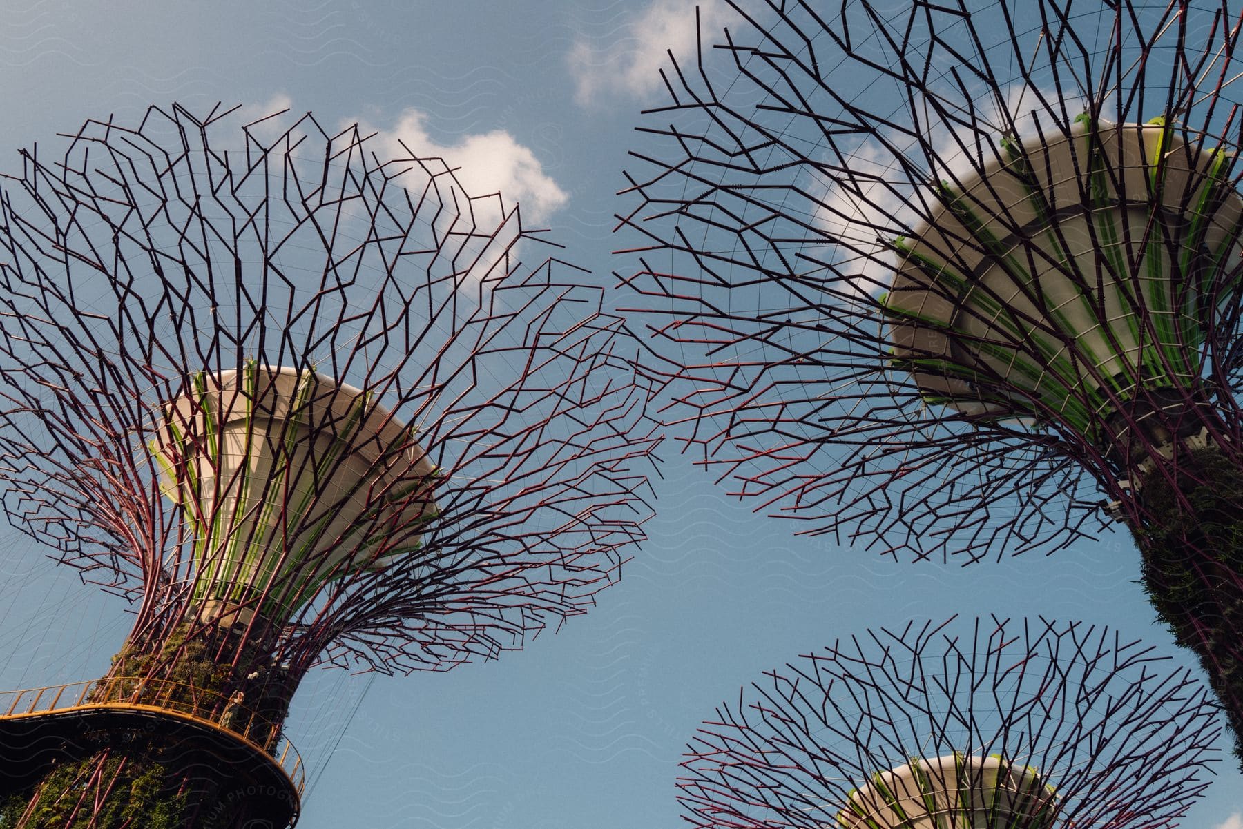 Three basket art structures are visible during the daytime.