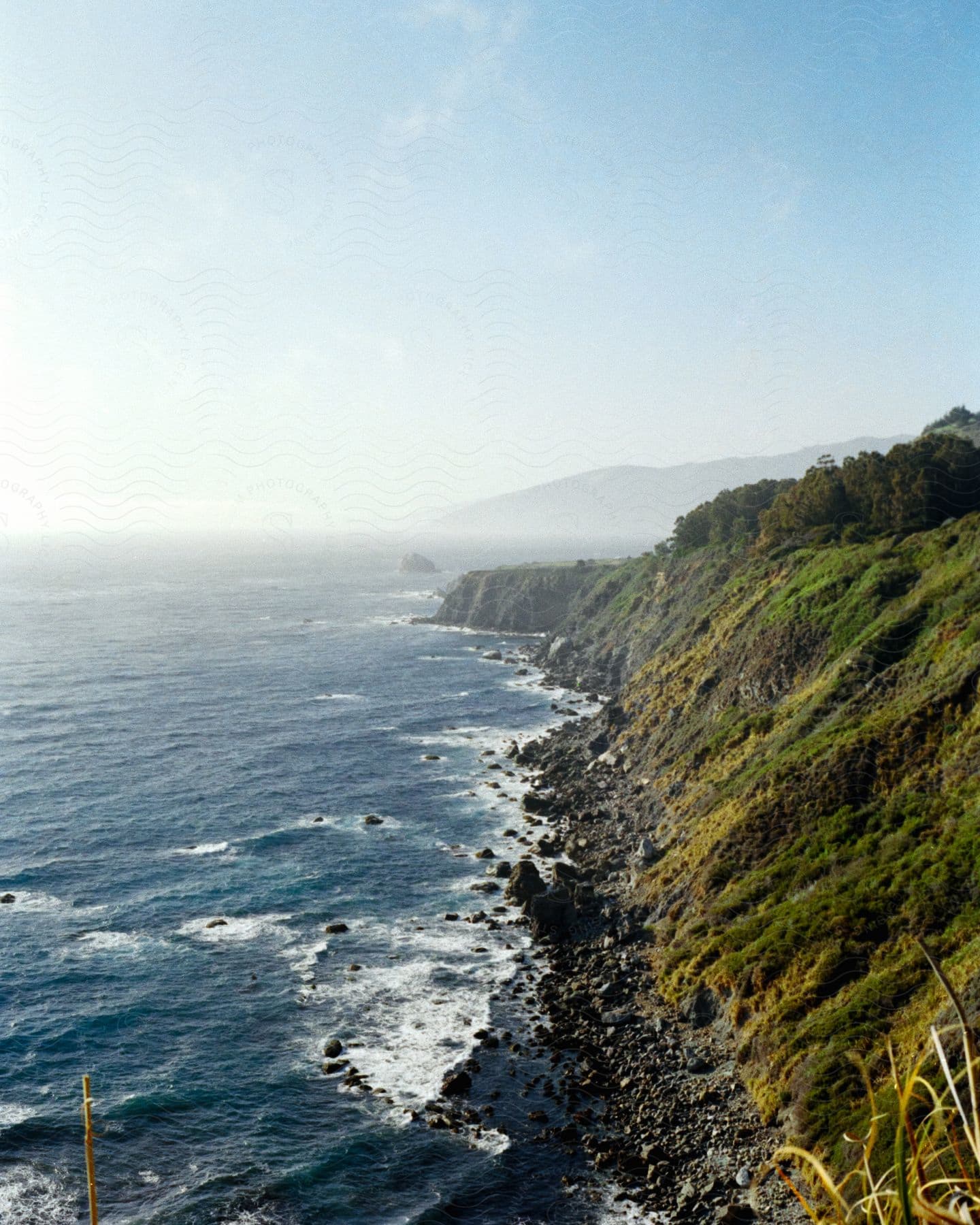 Sea waves crashing into a bay