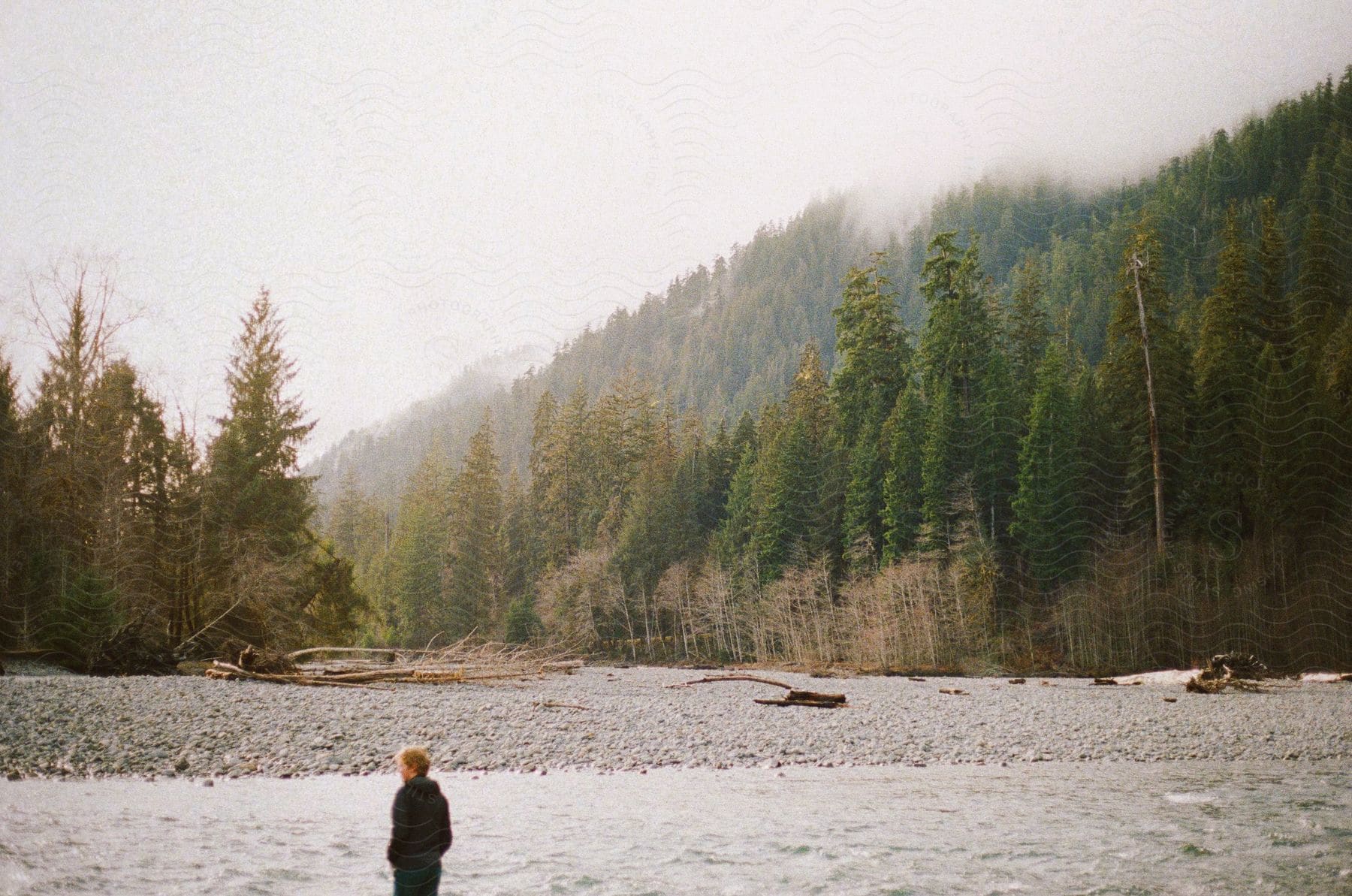 An image of a man contemplating beside the river bank