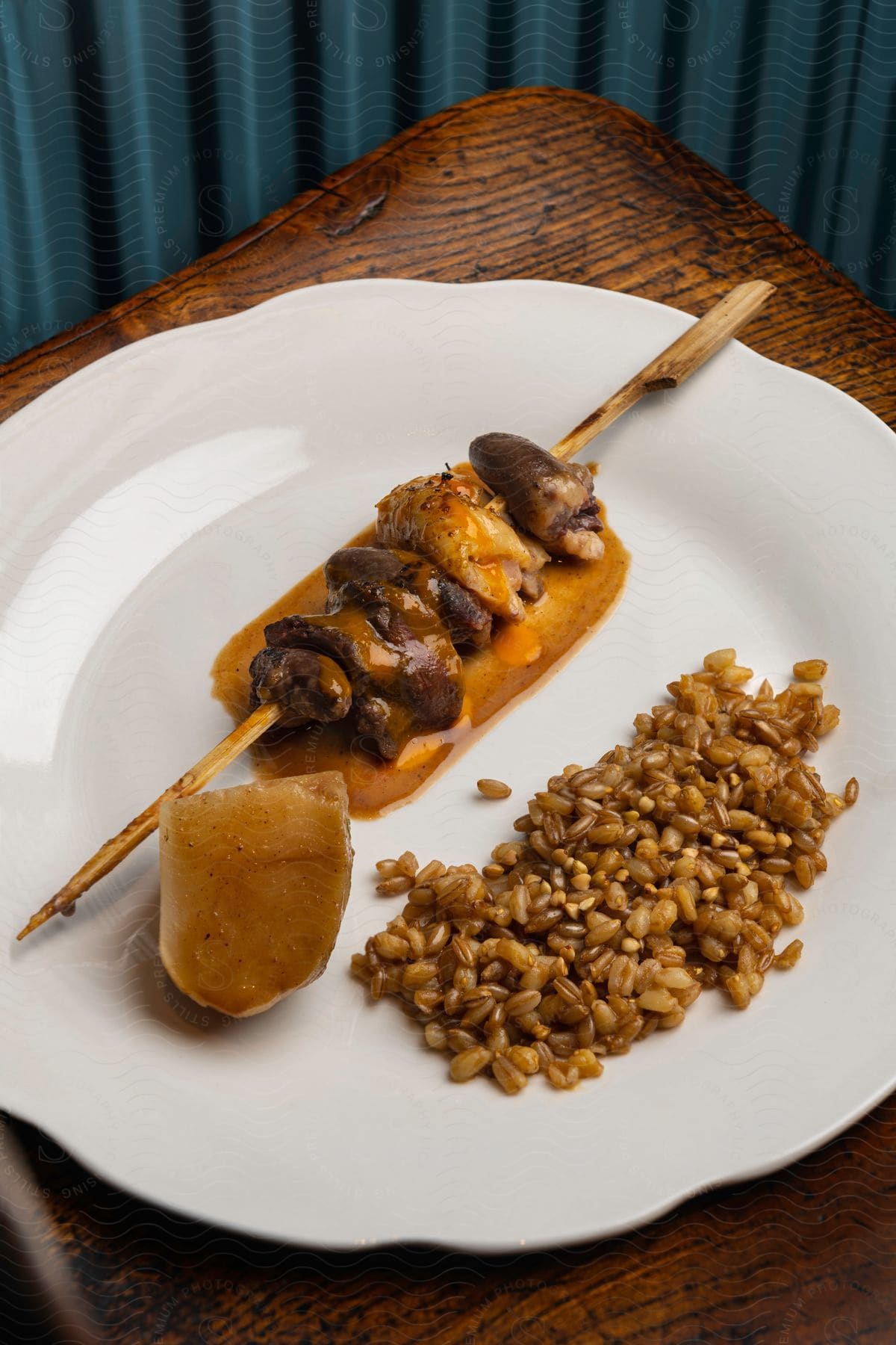 A close up image of food on a white plate