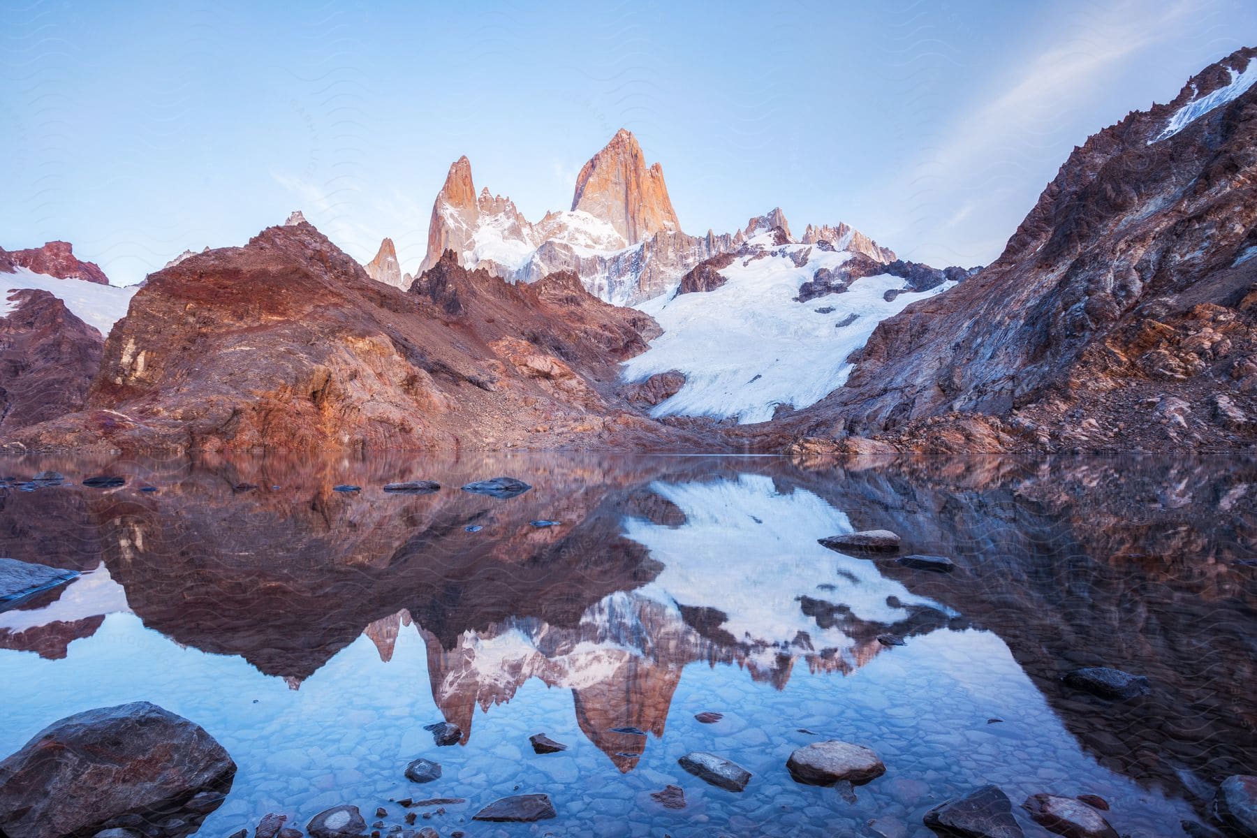 The Mount Fitzroy Mountain landscape seen on midday