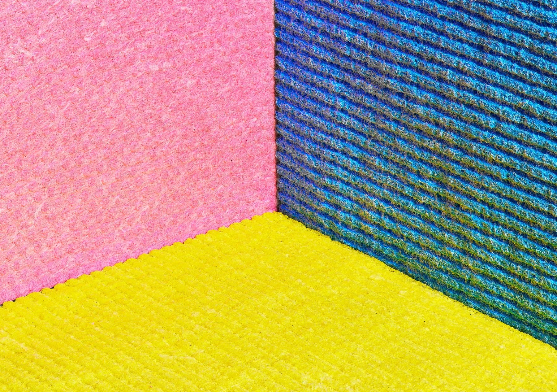 Structure with bluish pink and yellow walls.