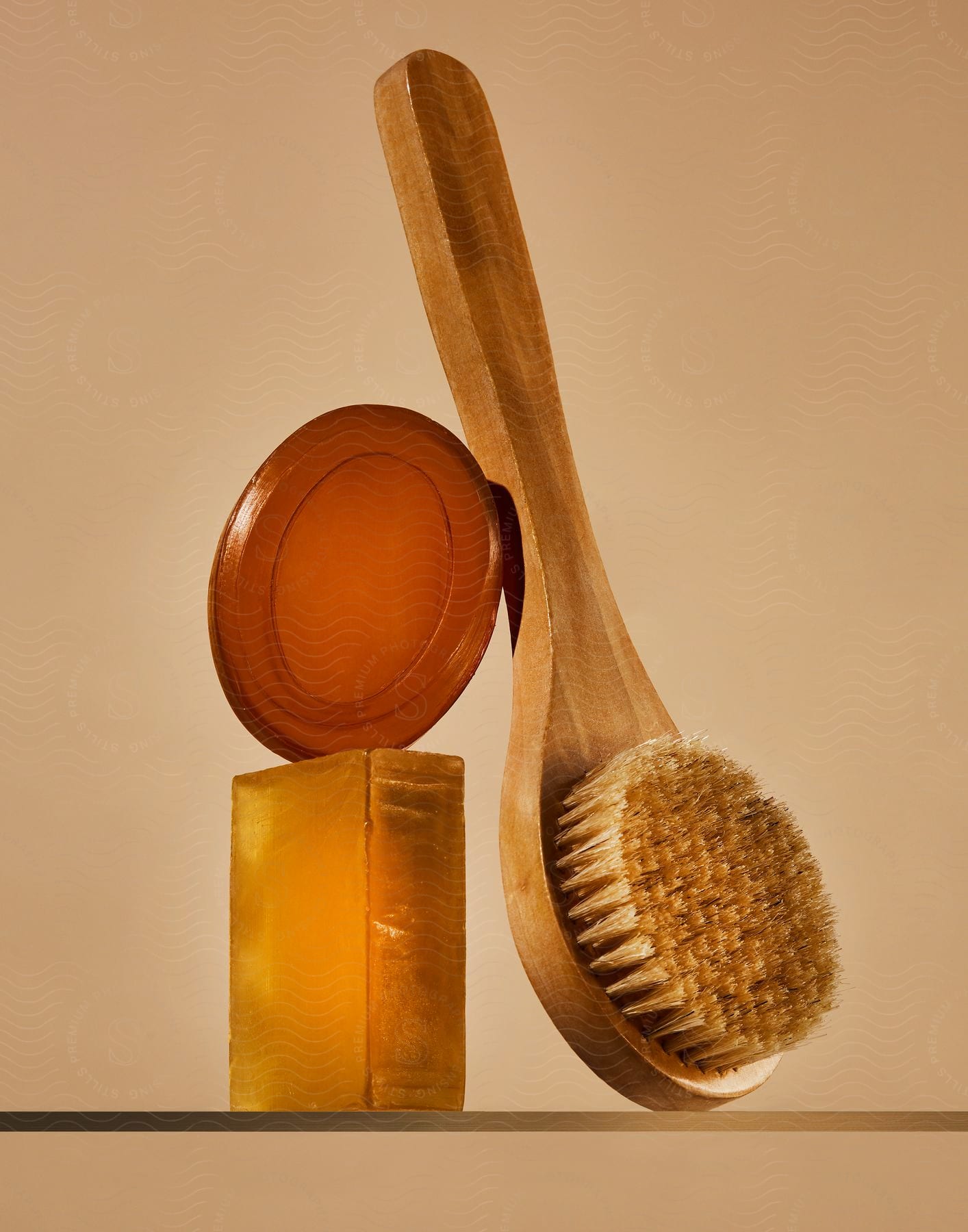 Brush balanced against two stacked bars of soap