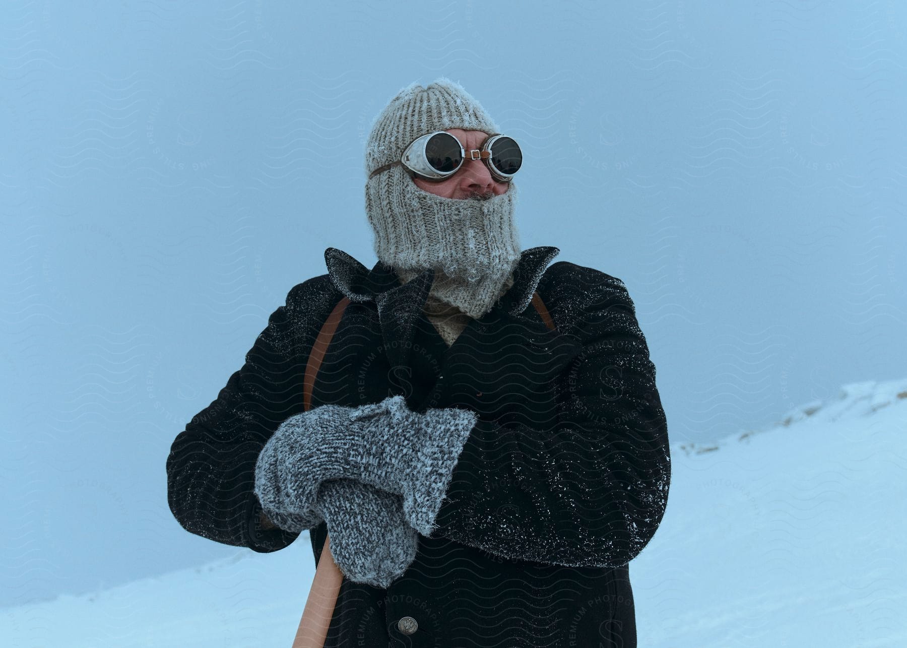 man wearing winter gear is hiking through the arctic by himself