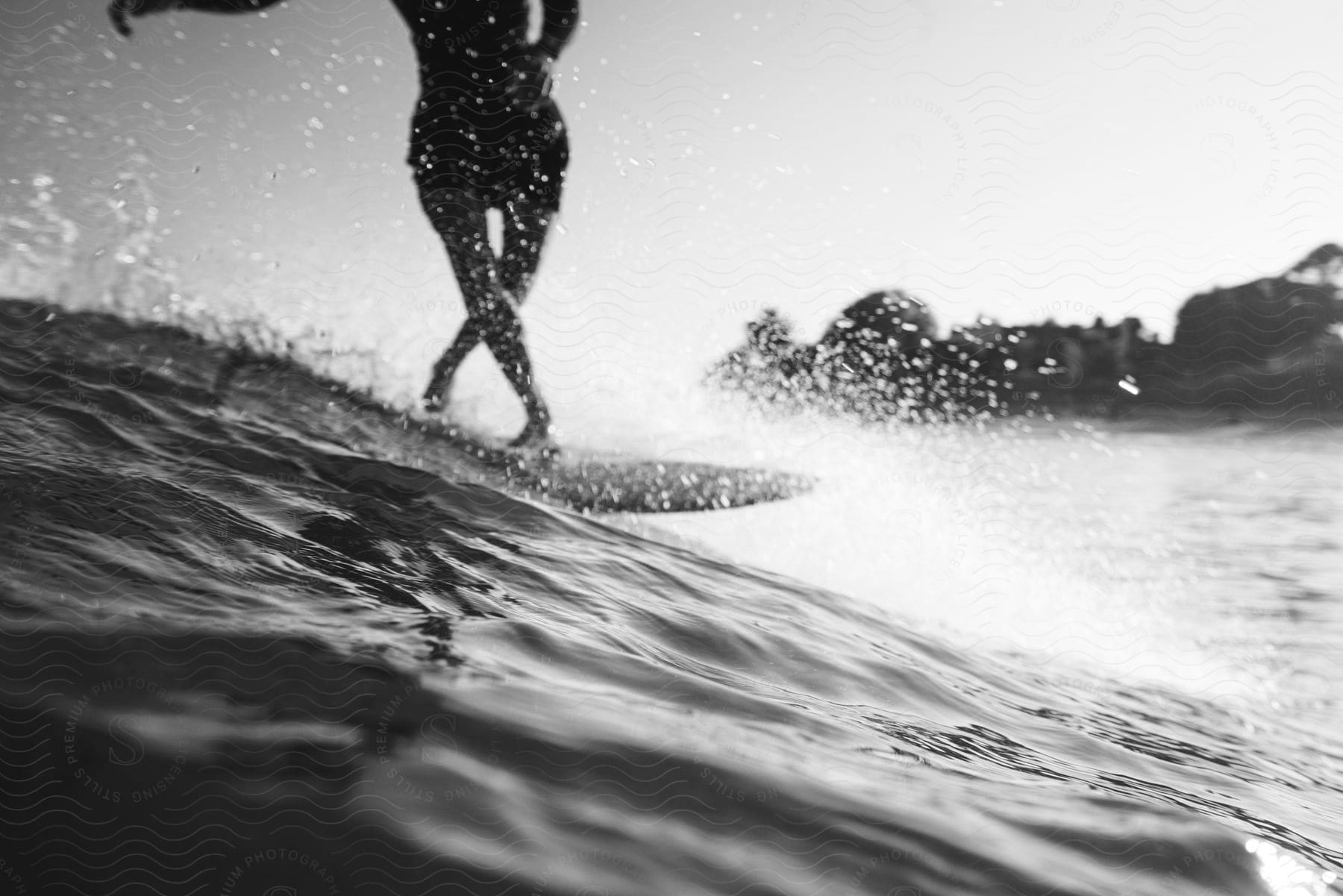 Surfer wearing a wetsuit surfs a wave