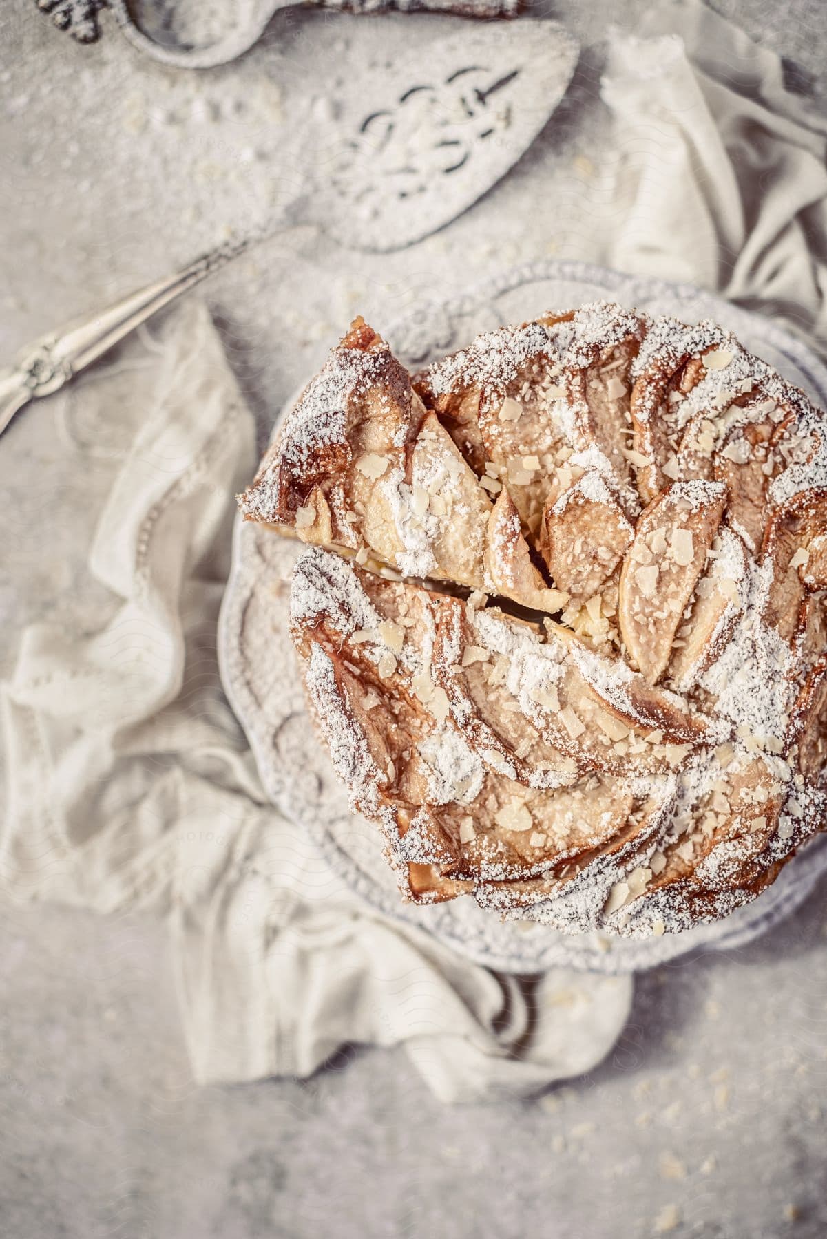 A view of some food covered in sugar on a table