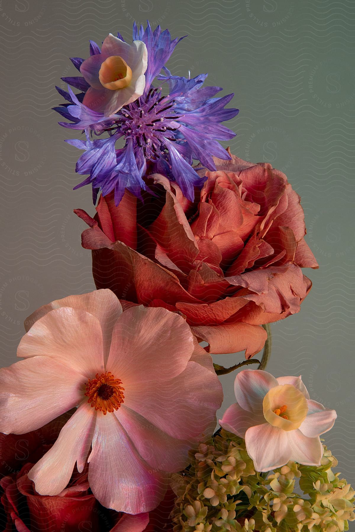 Colorful flower arrangement with flowers stacked upward