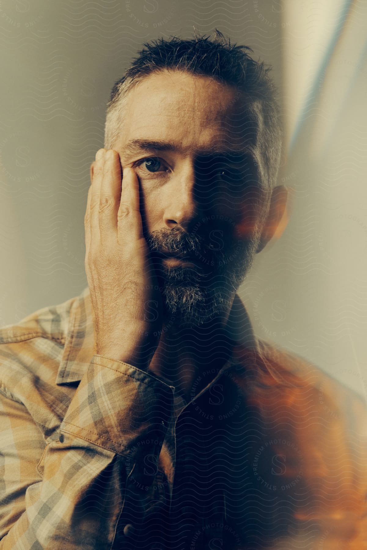 A man posing with his hand on his face