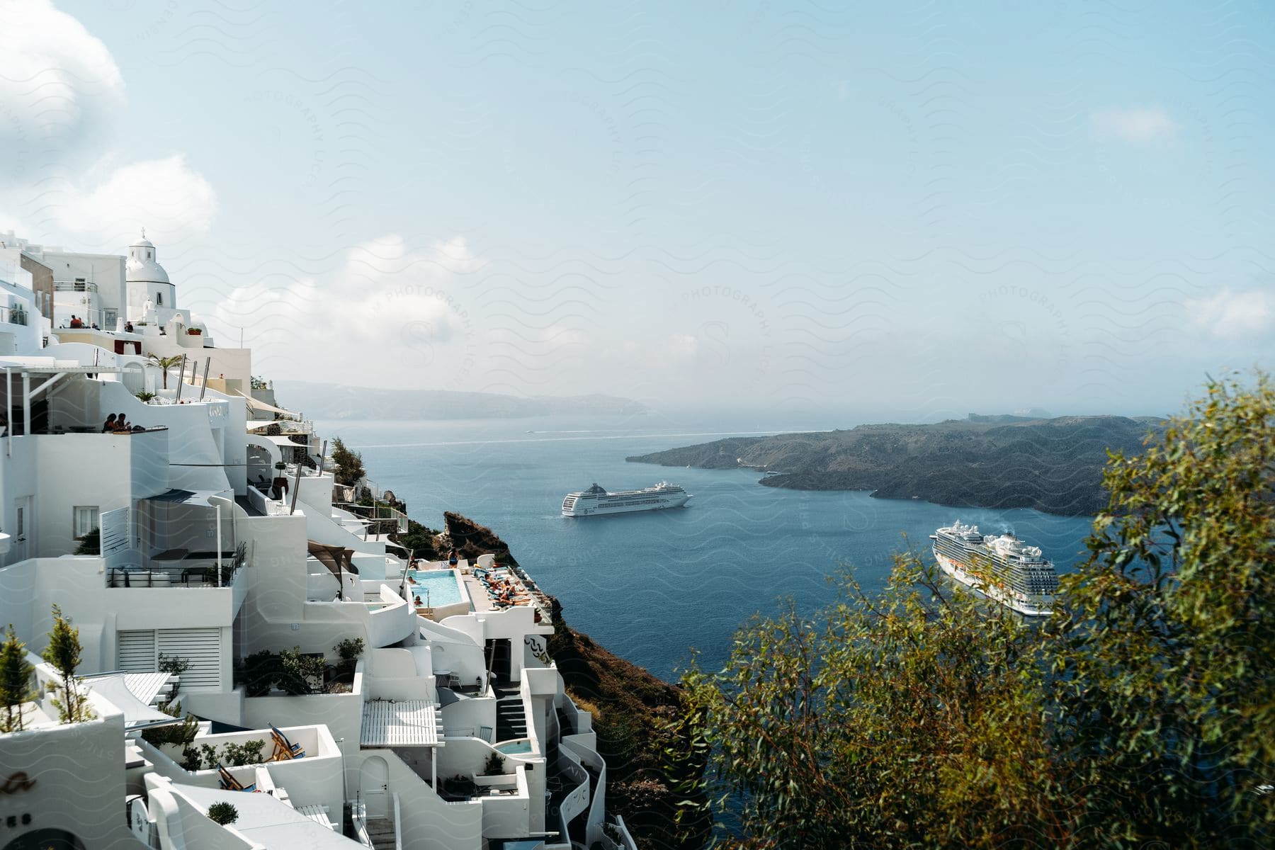 A boat near a santorini building