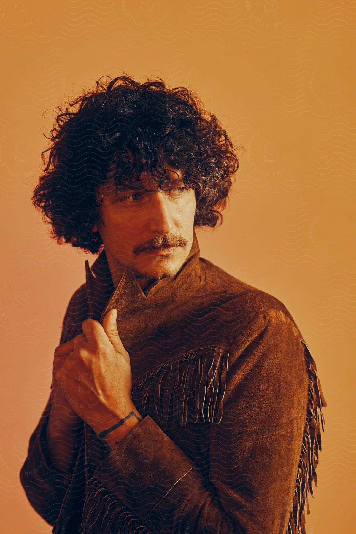 A man with curly hair wearing outerwear and making a gesture