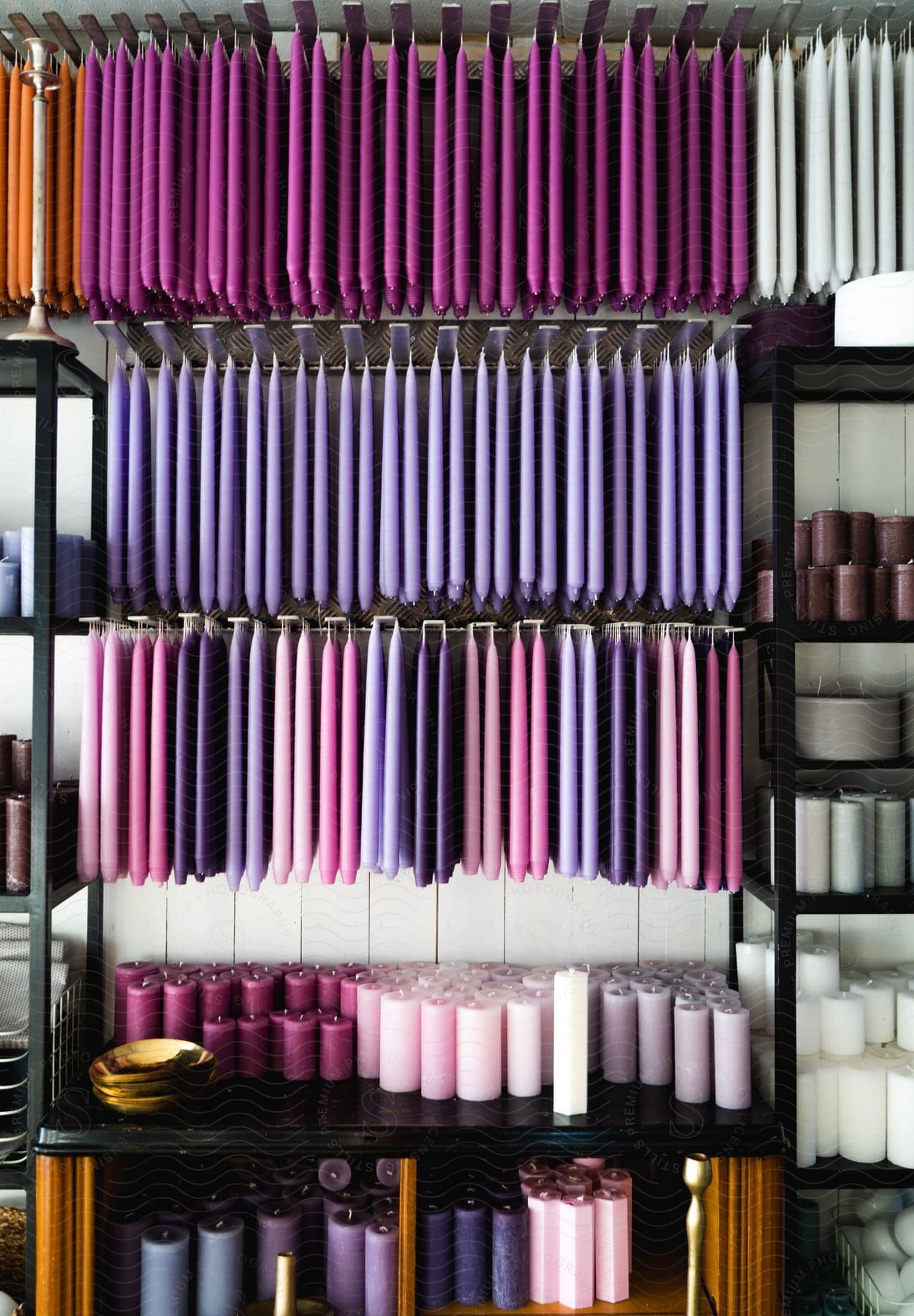 Various candles grouped in a shop for customers