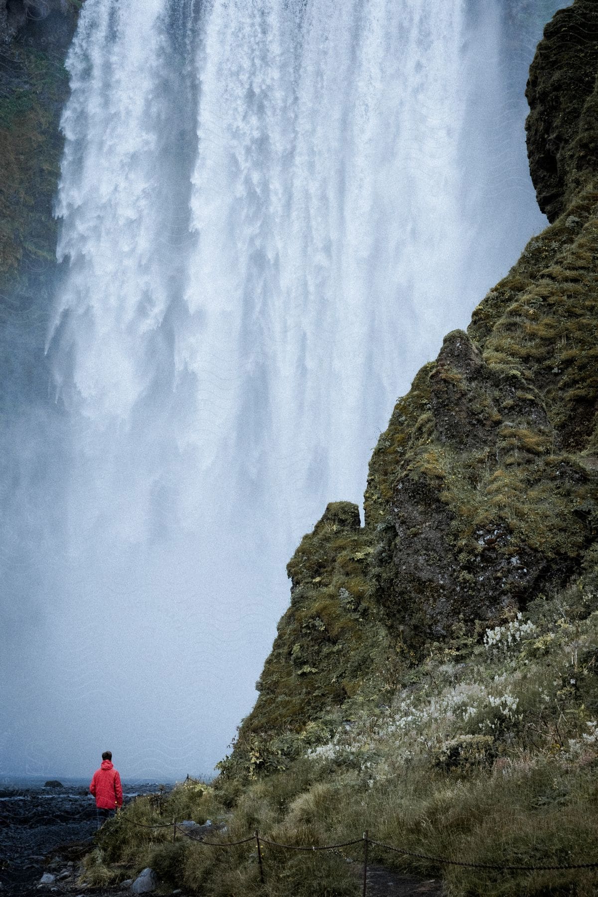 A person in nature near a waterfall in iceland