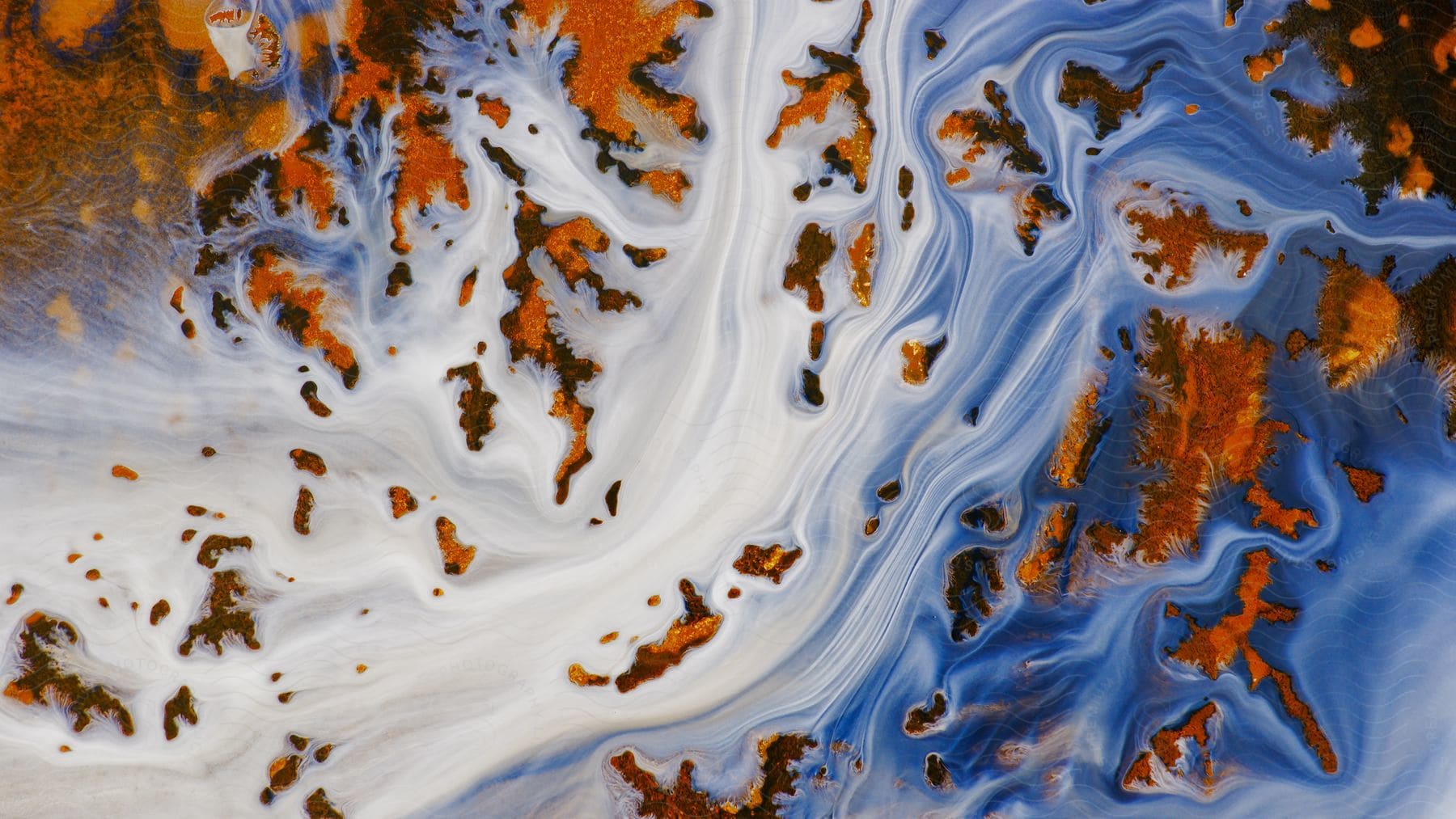 Abstract white and blue liquids flowing