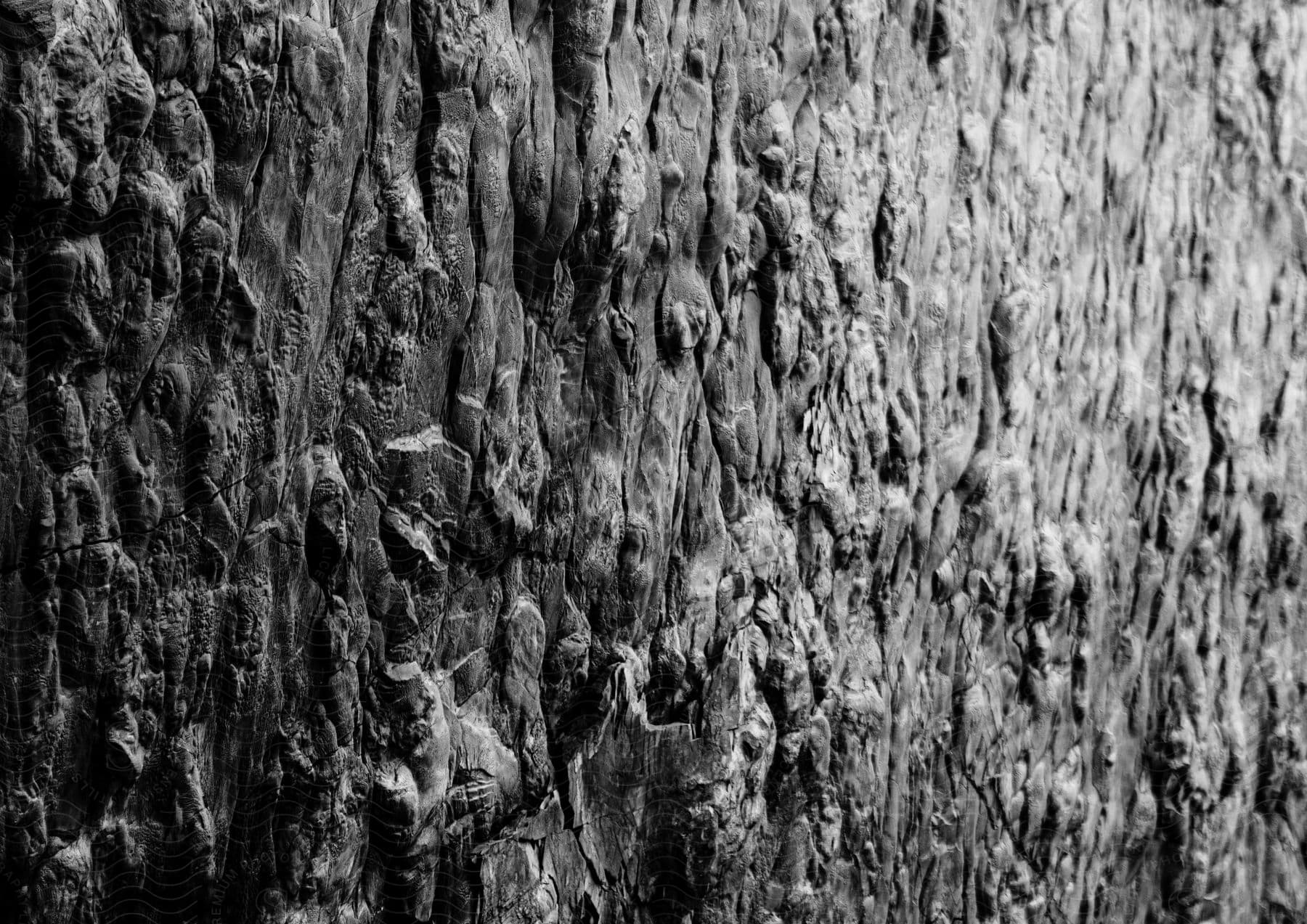 A freezing grey tree trunk in nature