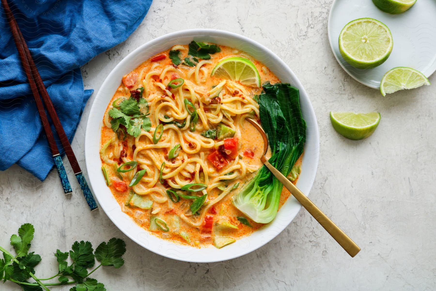 Bowl of noodle and vegetable soup