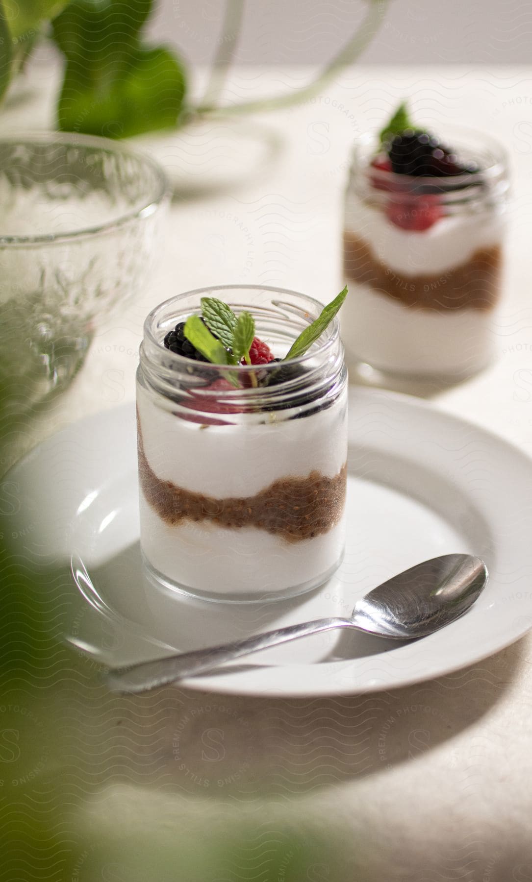 A paffette yogurt with strawberry on a plate