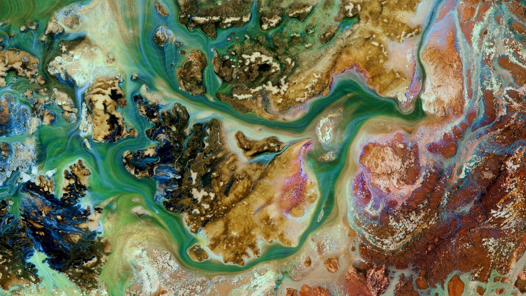 Abstract water flowing across the earth with ink and dried pigments