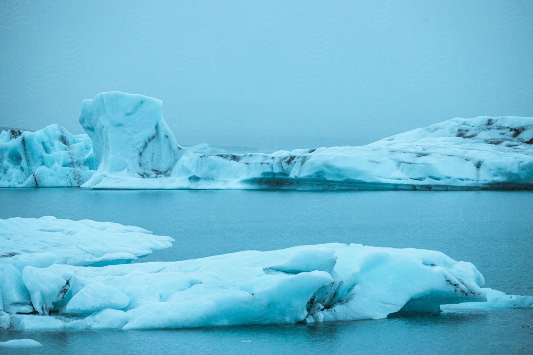 Mountains of ice in the open sea