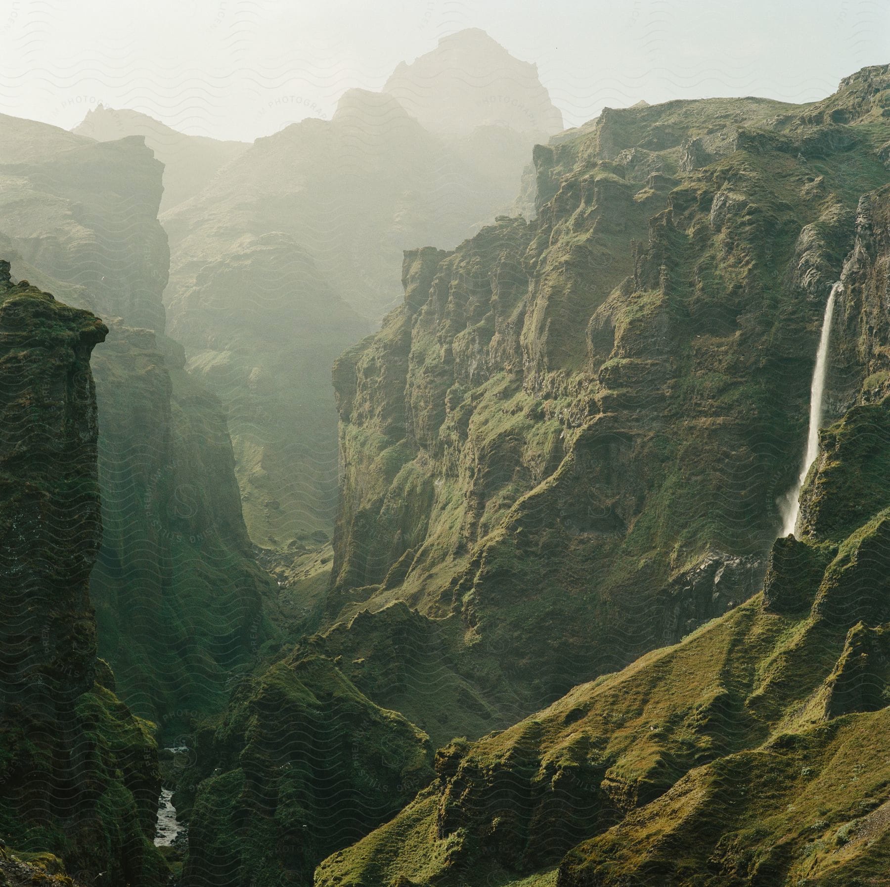 Mosscovered steep canyon in iceland