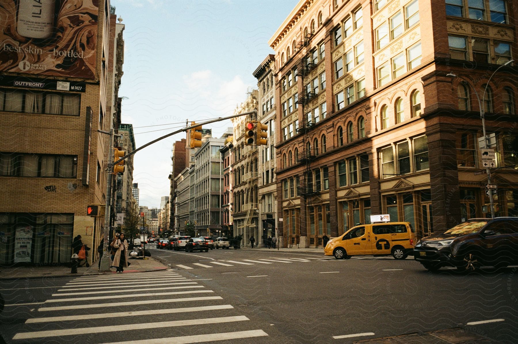 Urban city with buildings on a little busy avenue