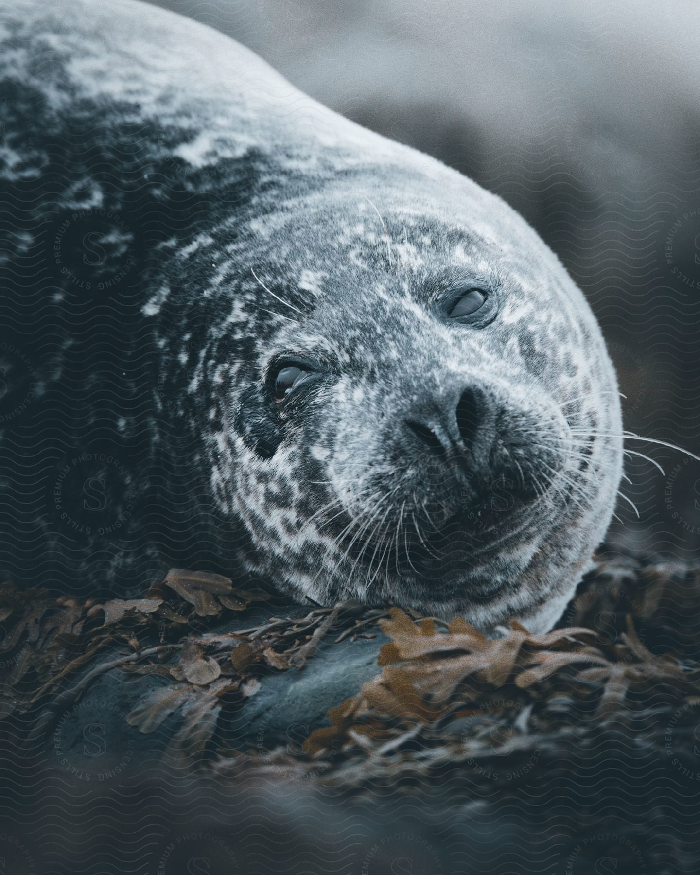 A seal with whiskers in the water