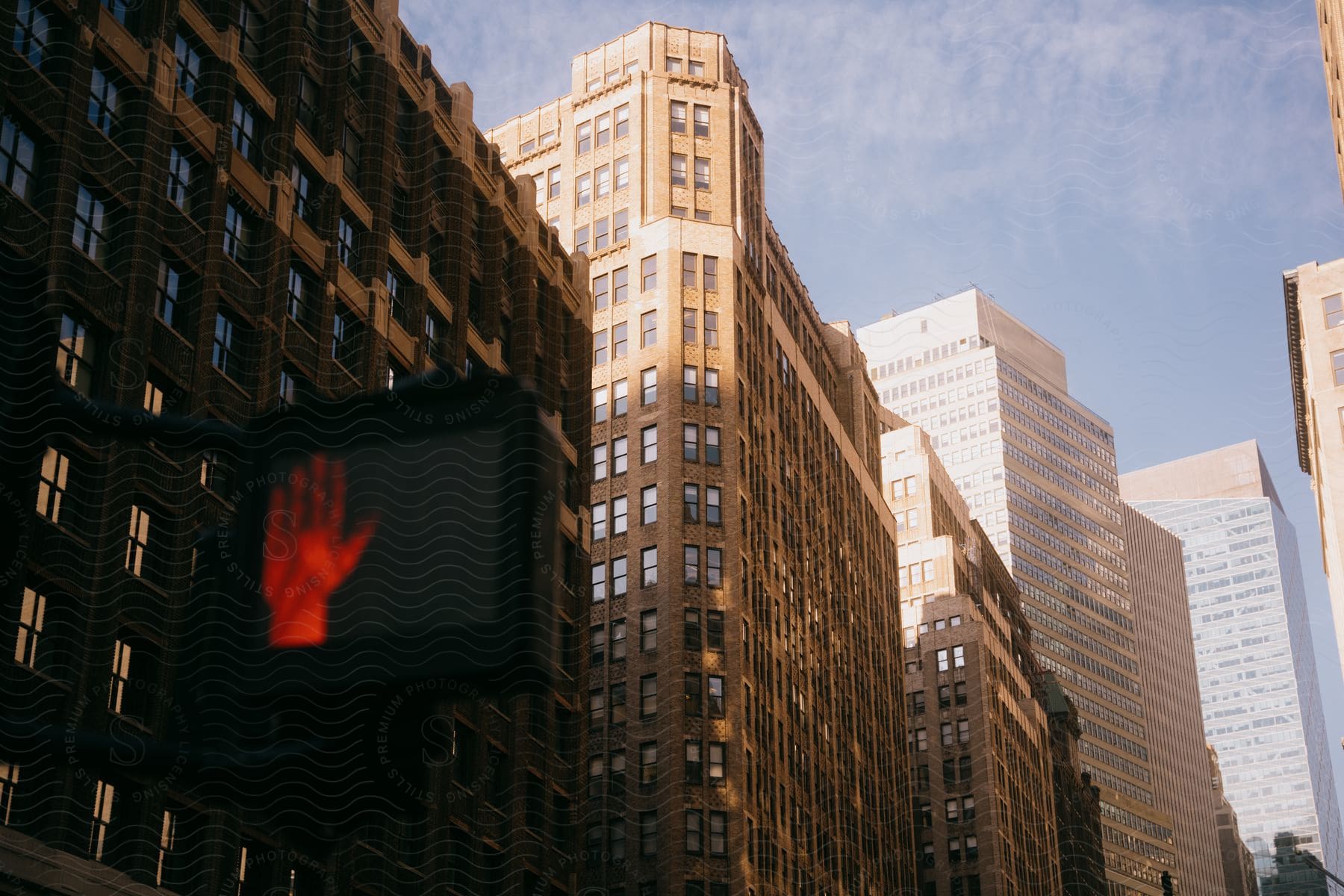 Landscape of high rise buildings in city street