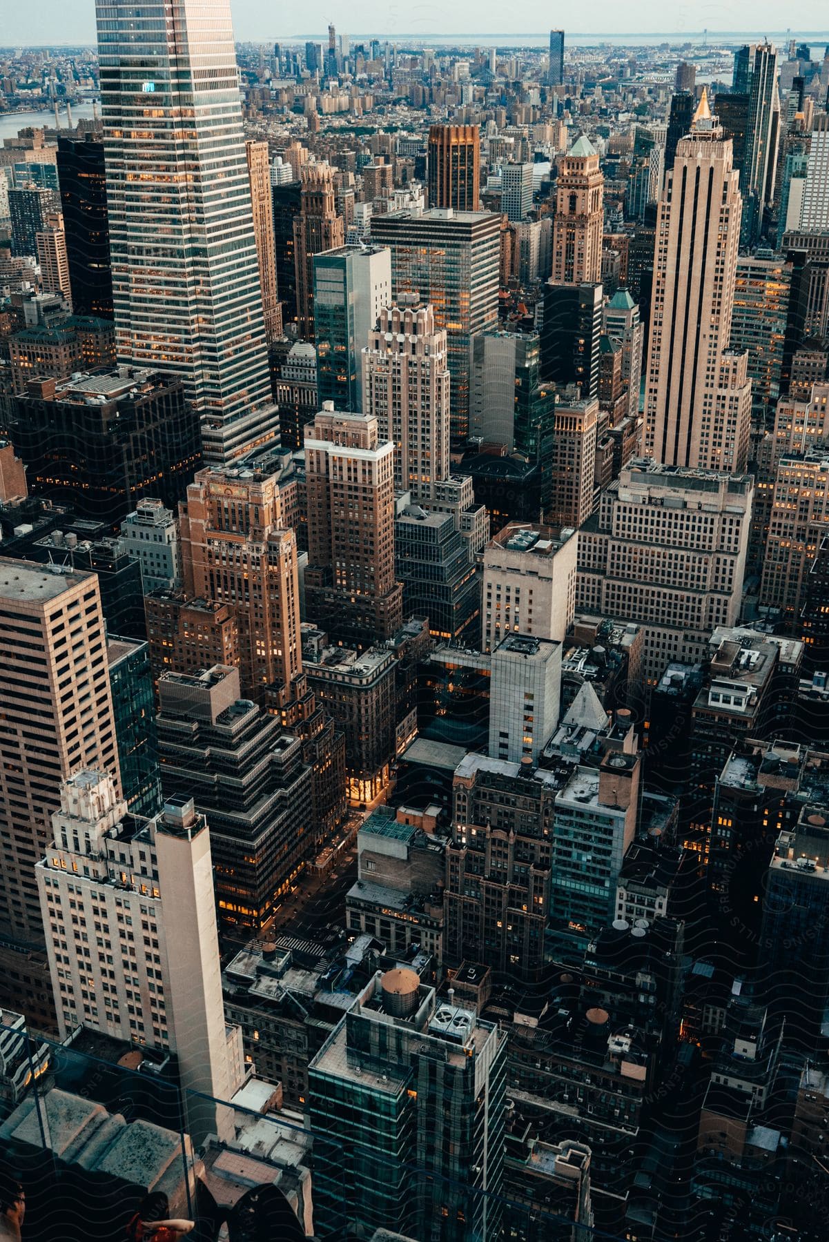 Aerial urban city with skyscrapers