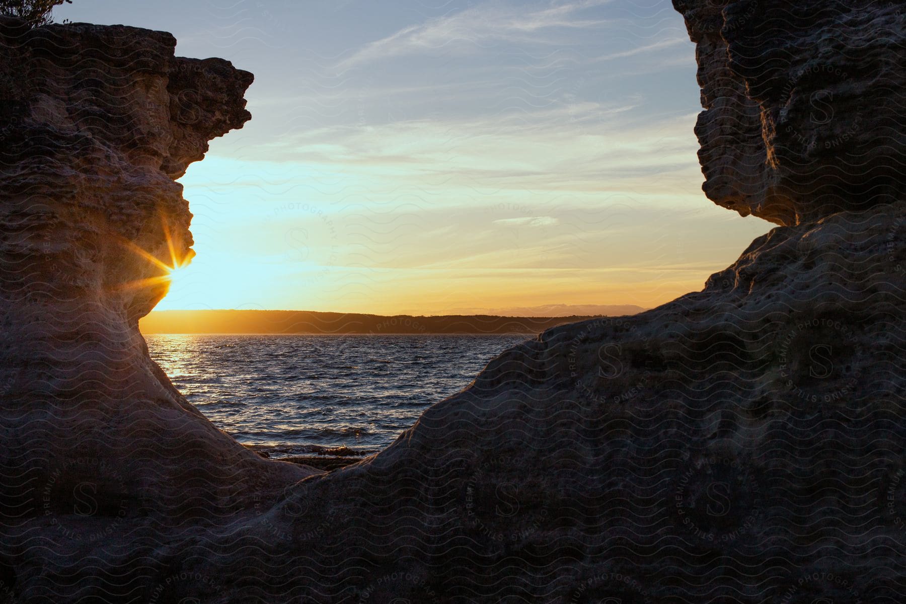 Rock formations by the sea in winter