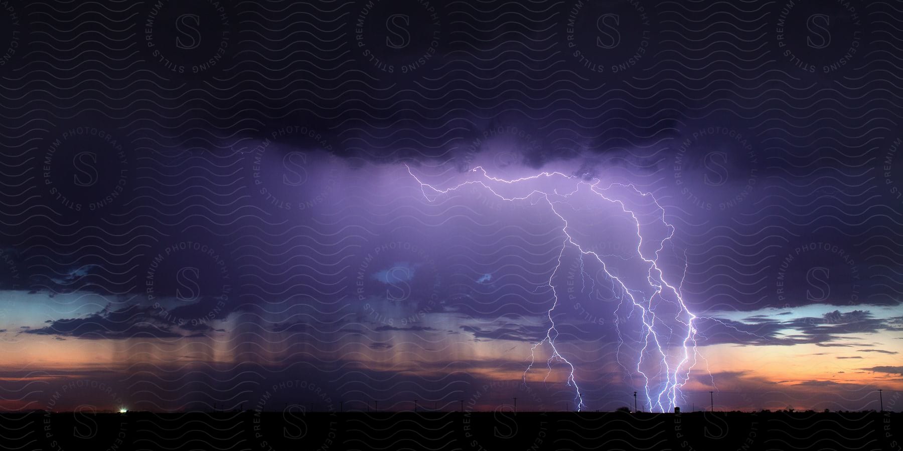 A stunning thunderstorm with dancing lightning strikes
