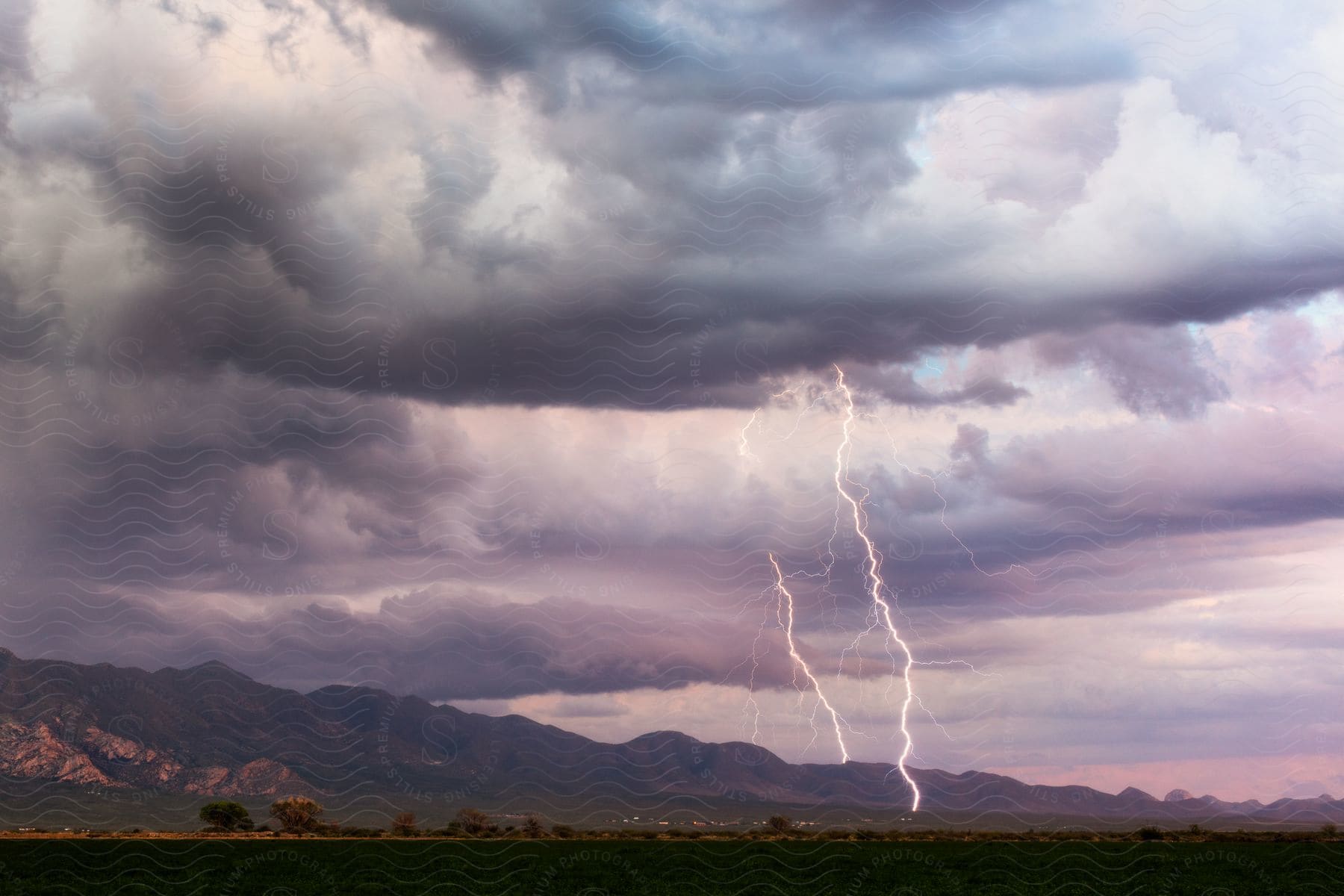 Clear air bolts strike the chiricauhua mountains during a thunderstorm