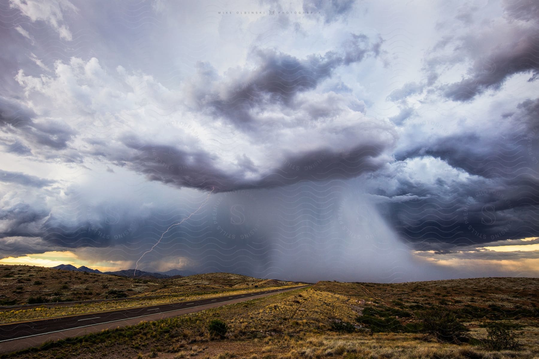 A severe thunderstorm strikes the mountains in arizona