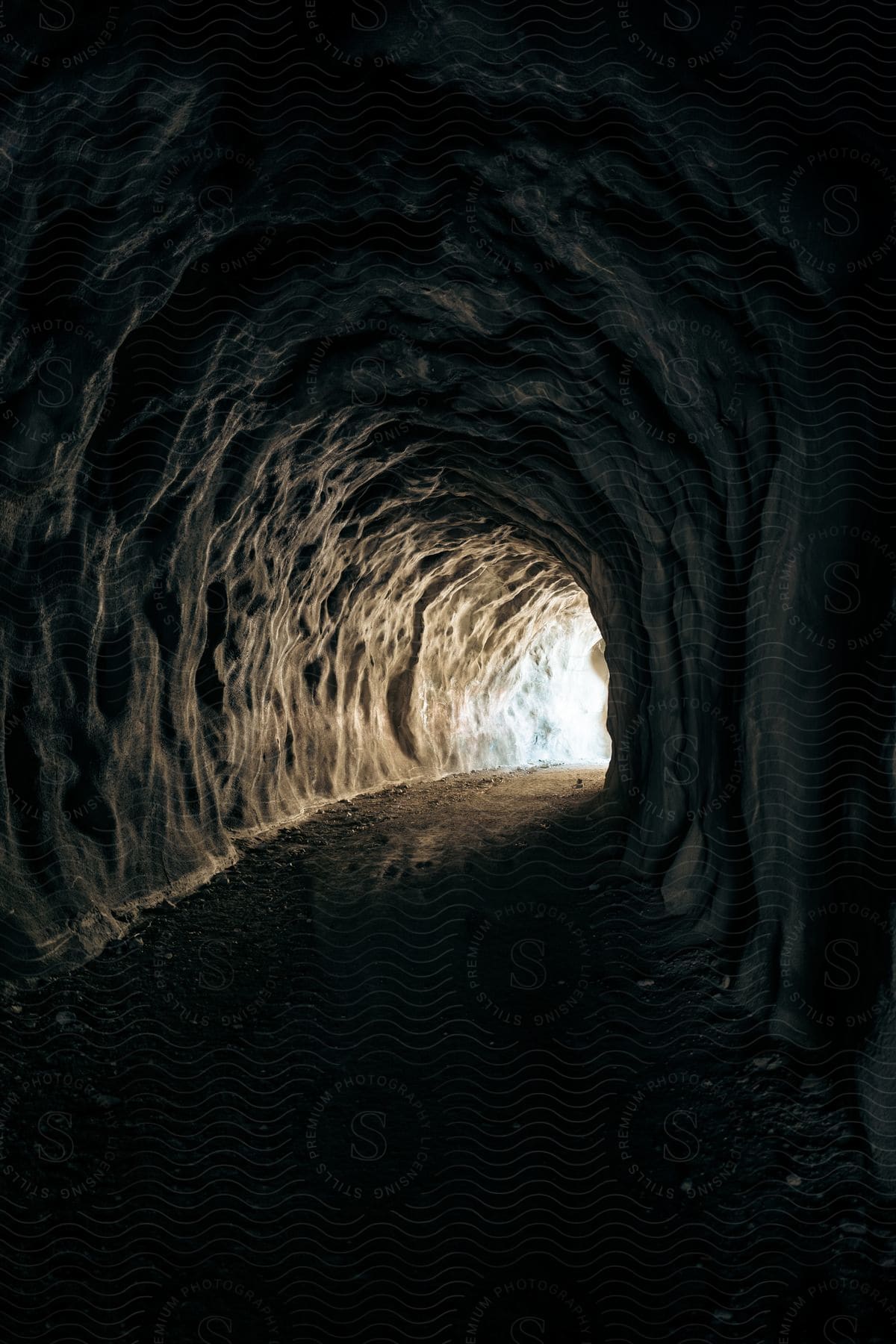 An ice tunnel dug through seen from the inside