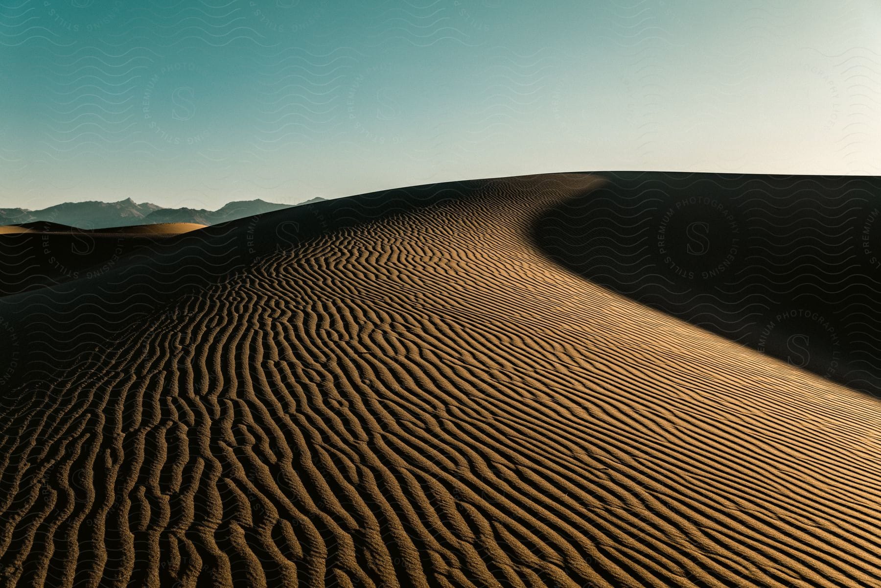 A brown desert landscape with a sloping horizon