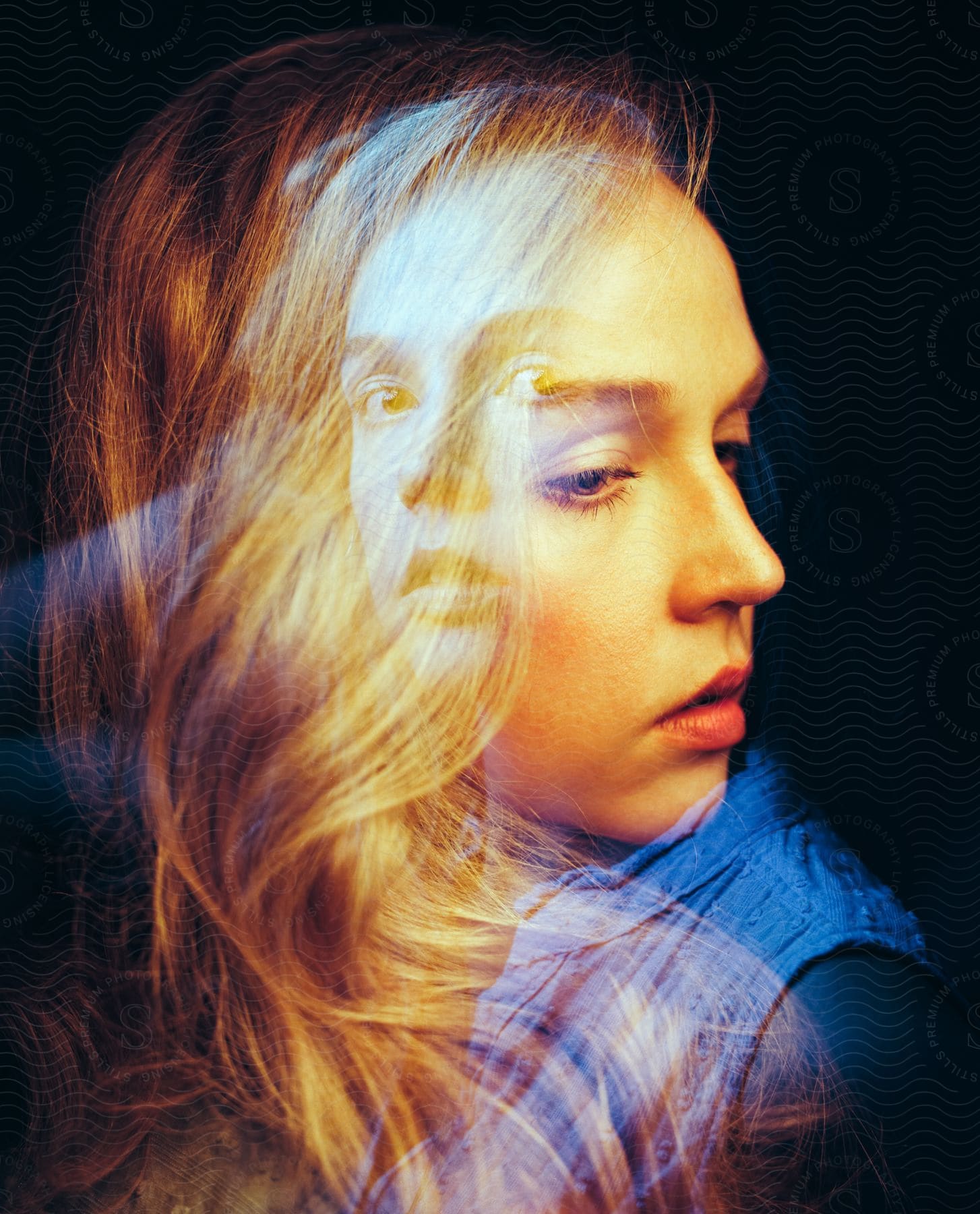 Blonde girl captured in a multiple exposure photograph