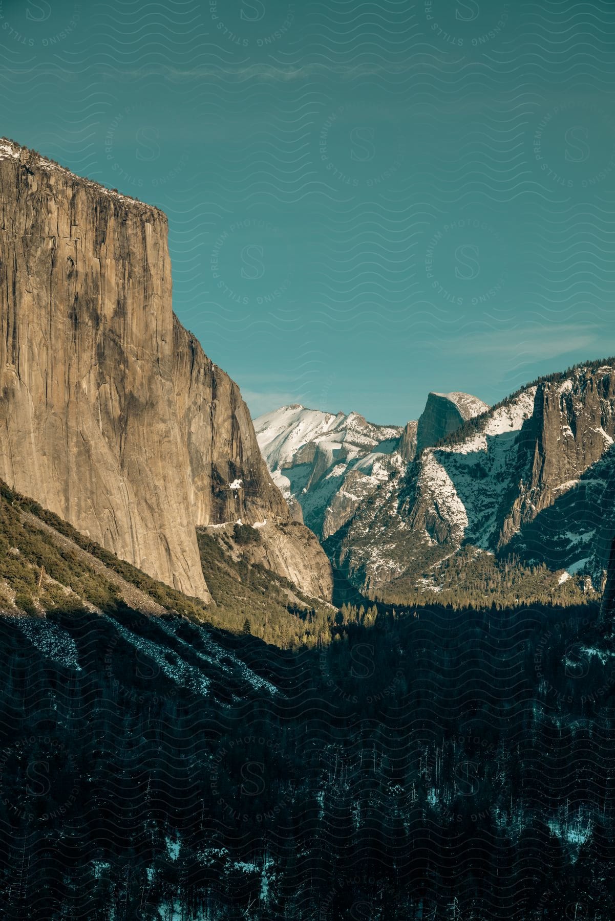 Aerial shot of a mountain landscape on a clear day