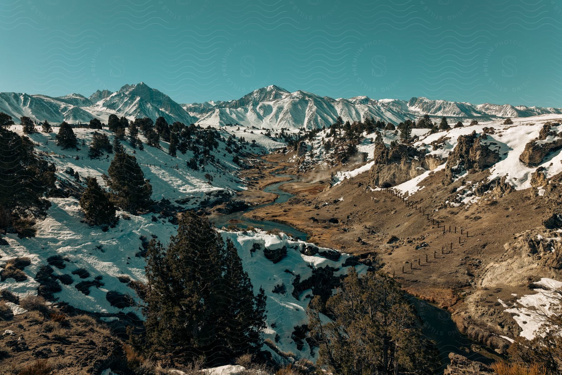 Aerial View Of A Natural Landscape With Mountains Trees And Water