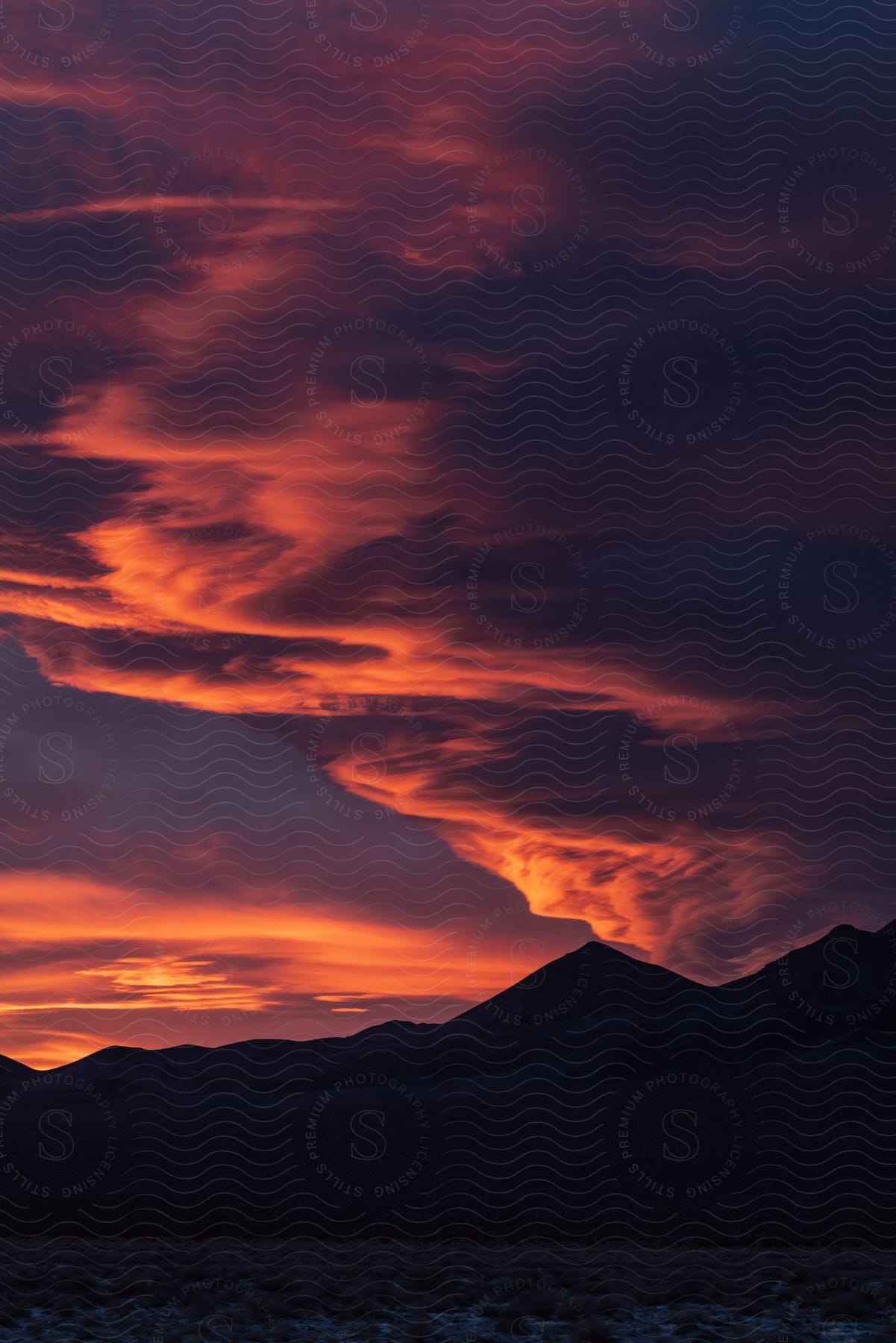 Mountains at dusk captured from an aerial perspective