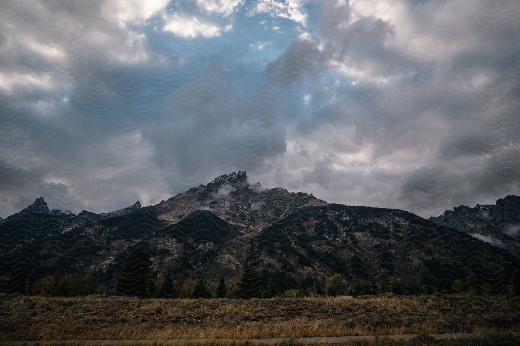 Mountains on a cloudy day seen from above