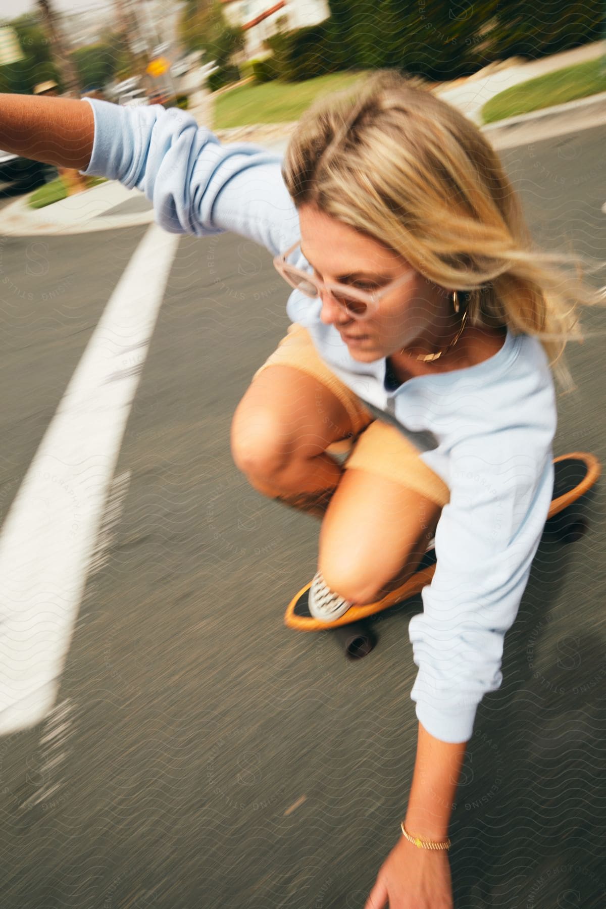 A determined person skateboarding in an urban setting