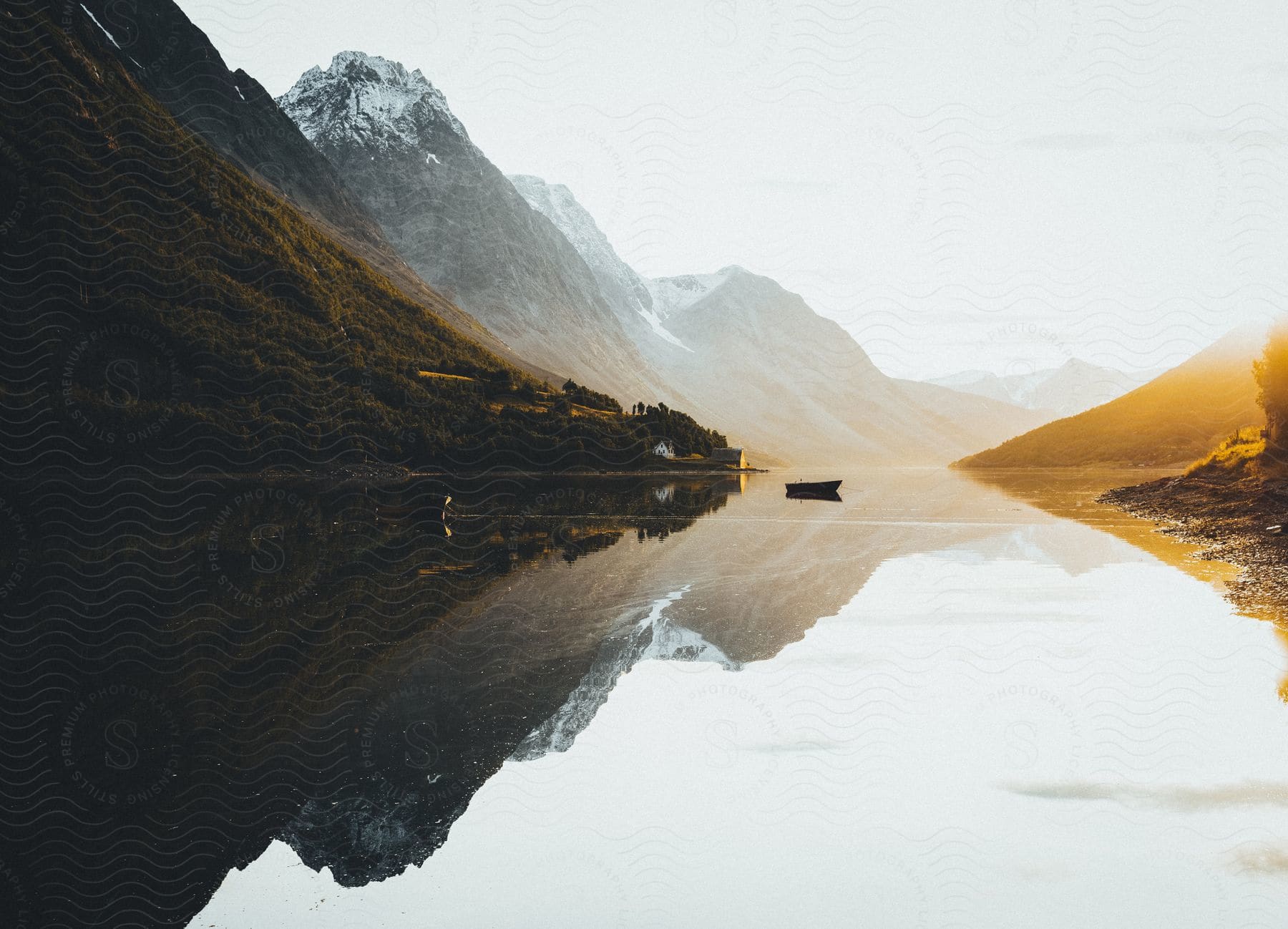 Lake surrounded by mountains in norway