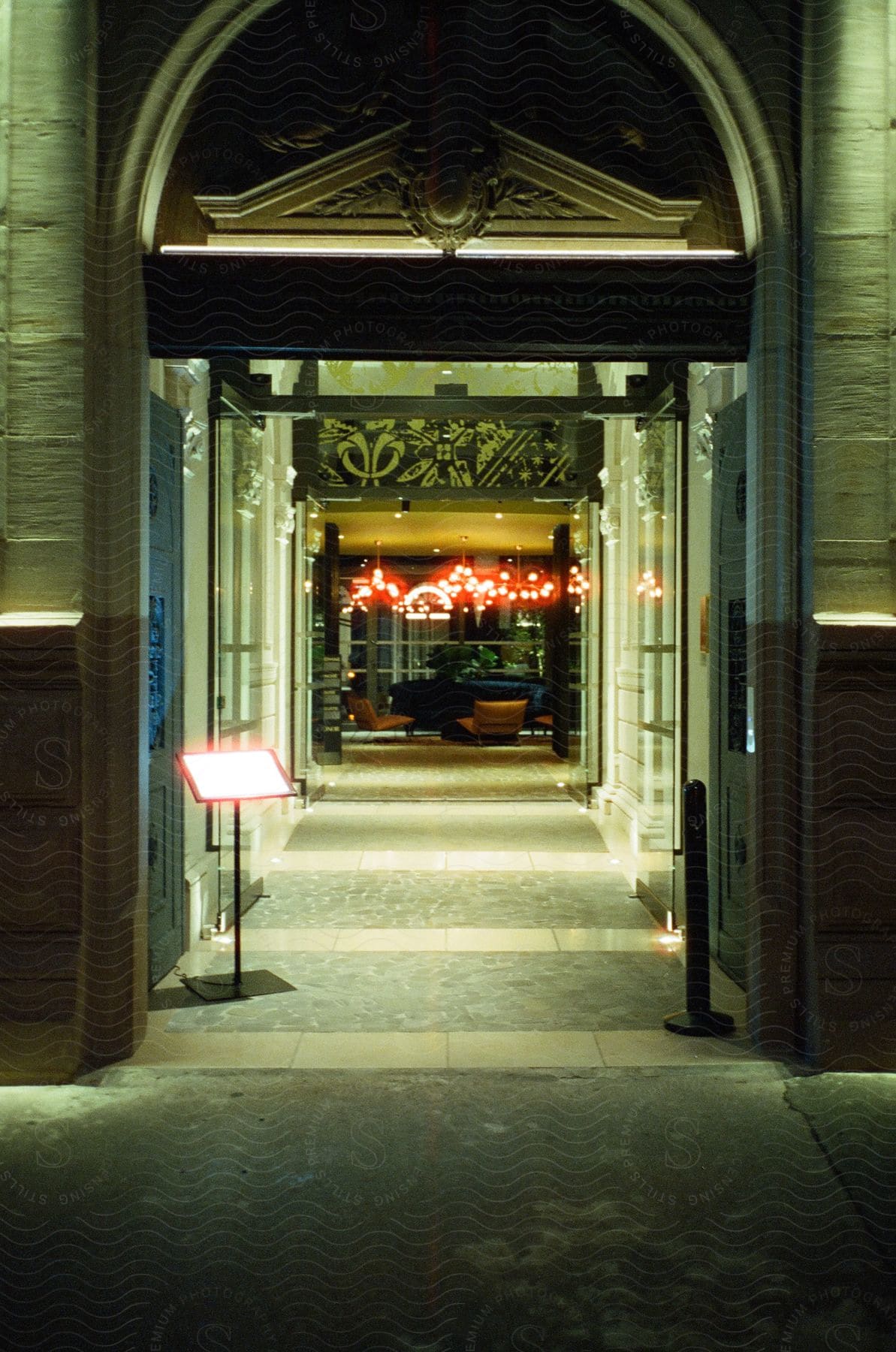 Entrance to a modern building with contemporary decor and architecture