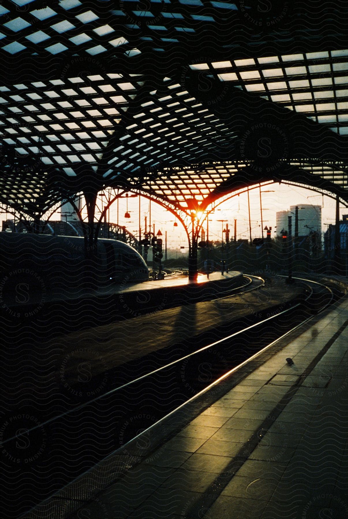 Empty train station at sunrise