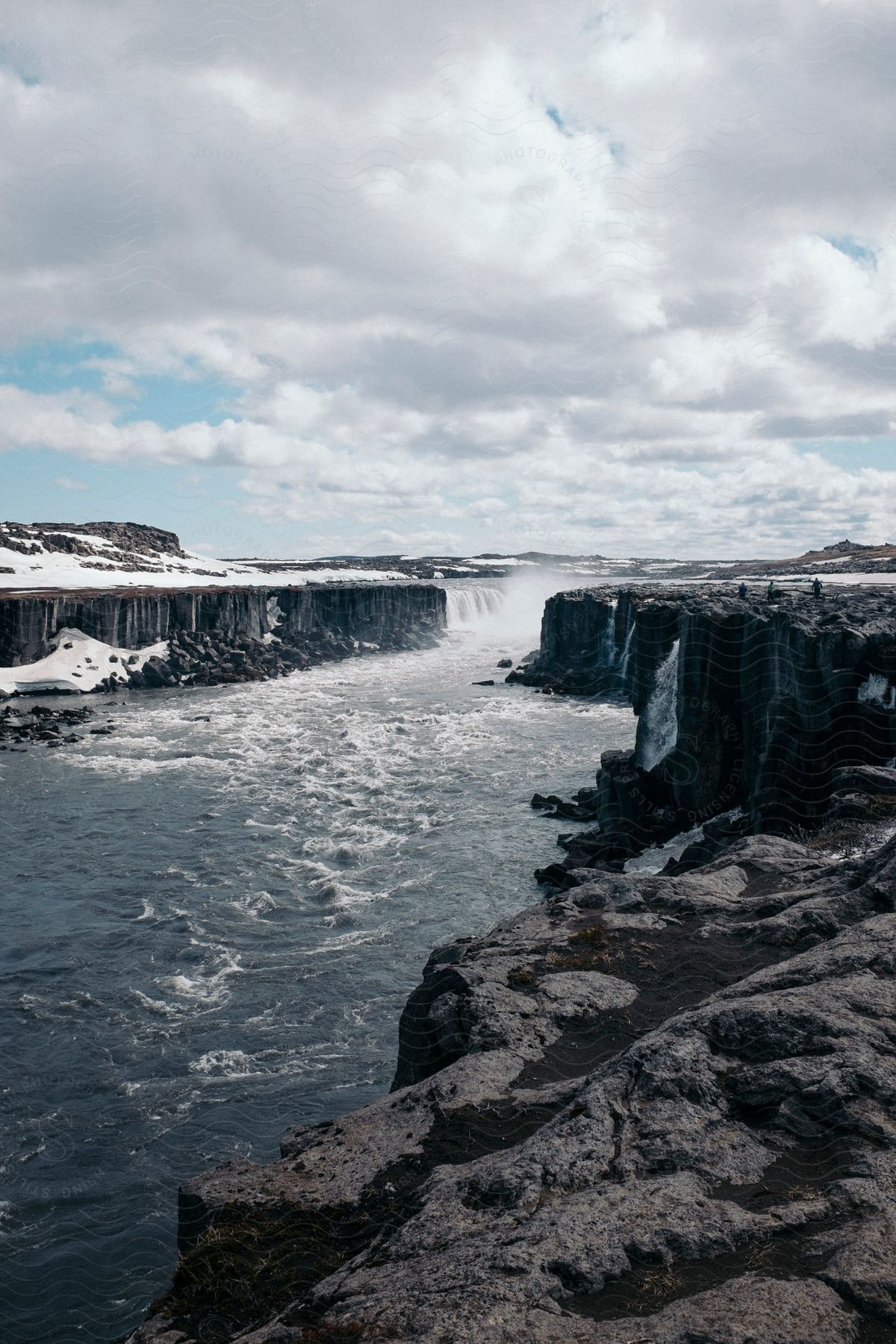 Spectacular selfoss waterfall in iceland during winter