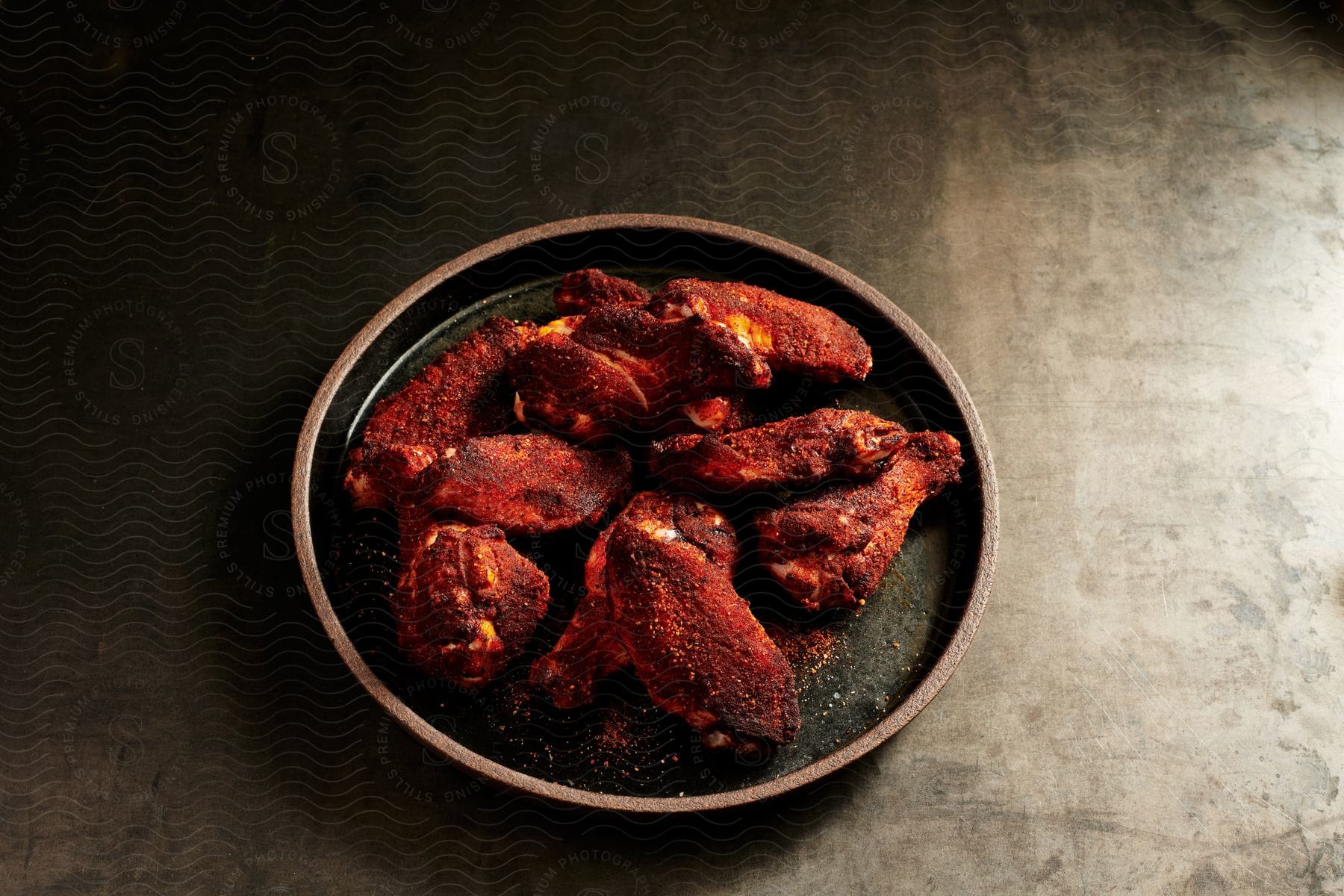 Seasoned chicken wings and legs on a plate