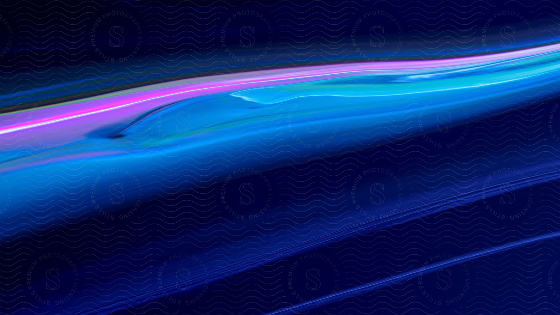 A computer graphic of blue and pink liquid line patterns on a dark background